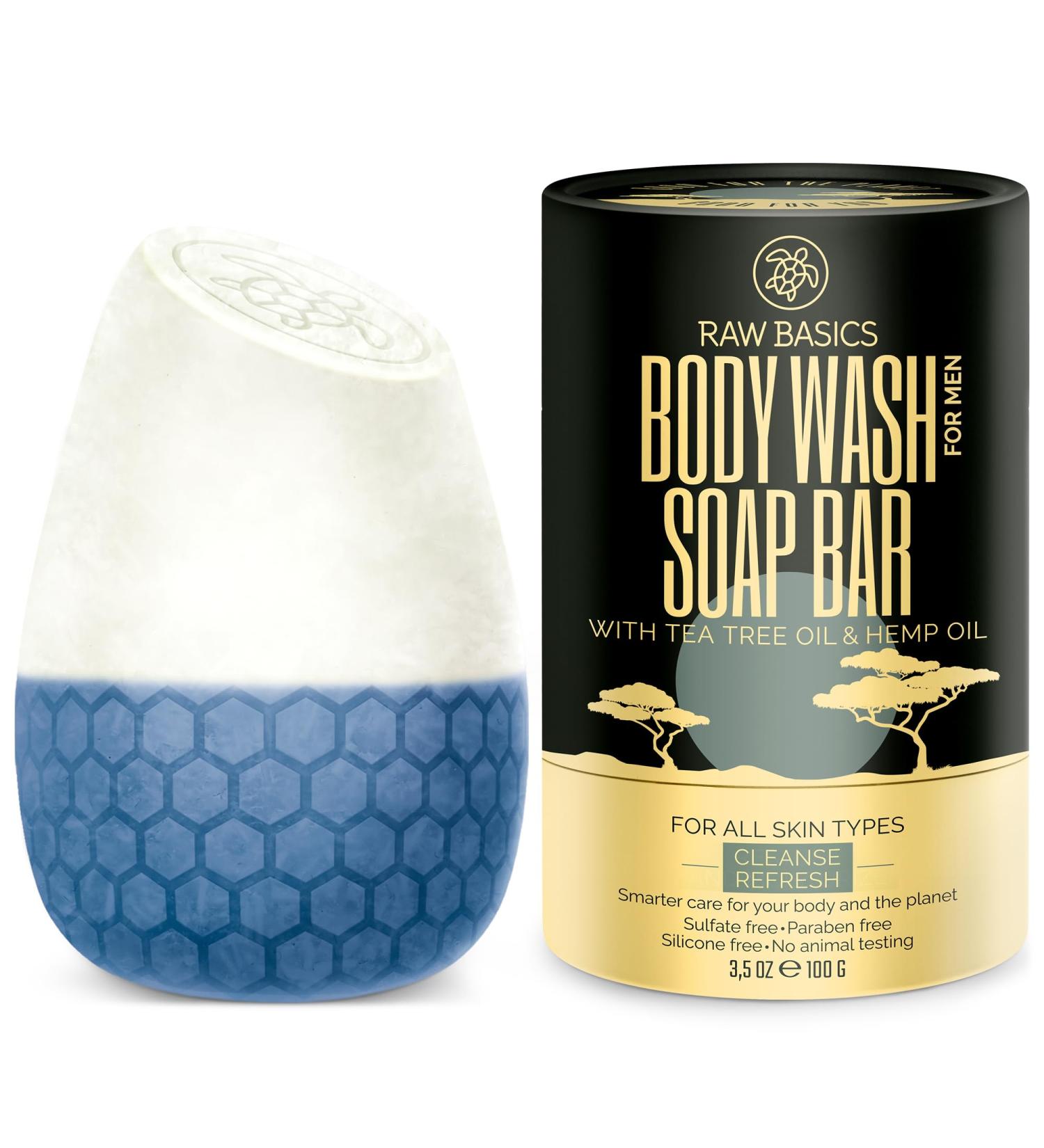 Natural Men's Body Wash Bar - Zero Waste Travel Size Vegan Sulfate-Free with Tea Tree Oil & Shea Butter - Eco-Friendly 16 oz - Buy Online on GoSupps.com