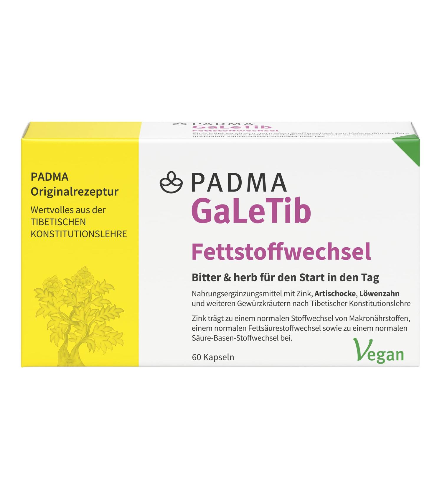 Padma Galetb 60 Kaps - Vegan Bitter & Herb Supplement with Artichoke & Dandelion | Zinc for Fatty Acid & Macronutrient Metabolism - Buy Online on GoSupps.com