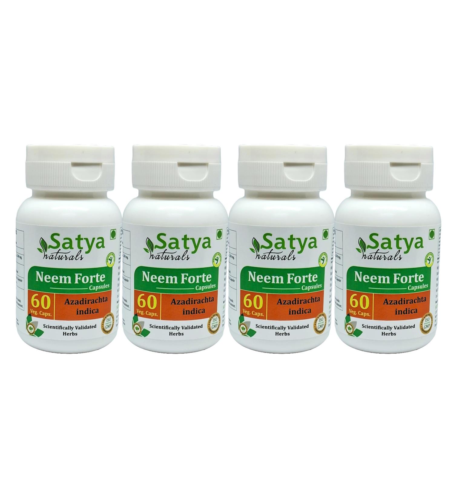 Neem Forte Capsules 500 mg. 60 Veg. Capsule | Neem (Azadirachta Indica) Extract Capsules for Men and Women | Ayurvedic Herbal Supplement/Remedies (4 Bottles of 60 Capsules) 240 Count (Pack of 1) - Buy Online on GoSupps.com