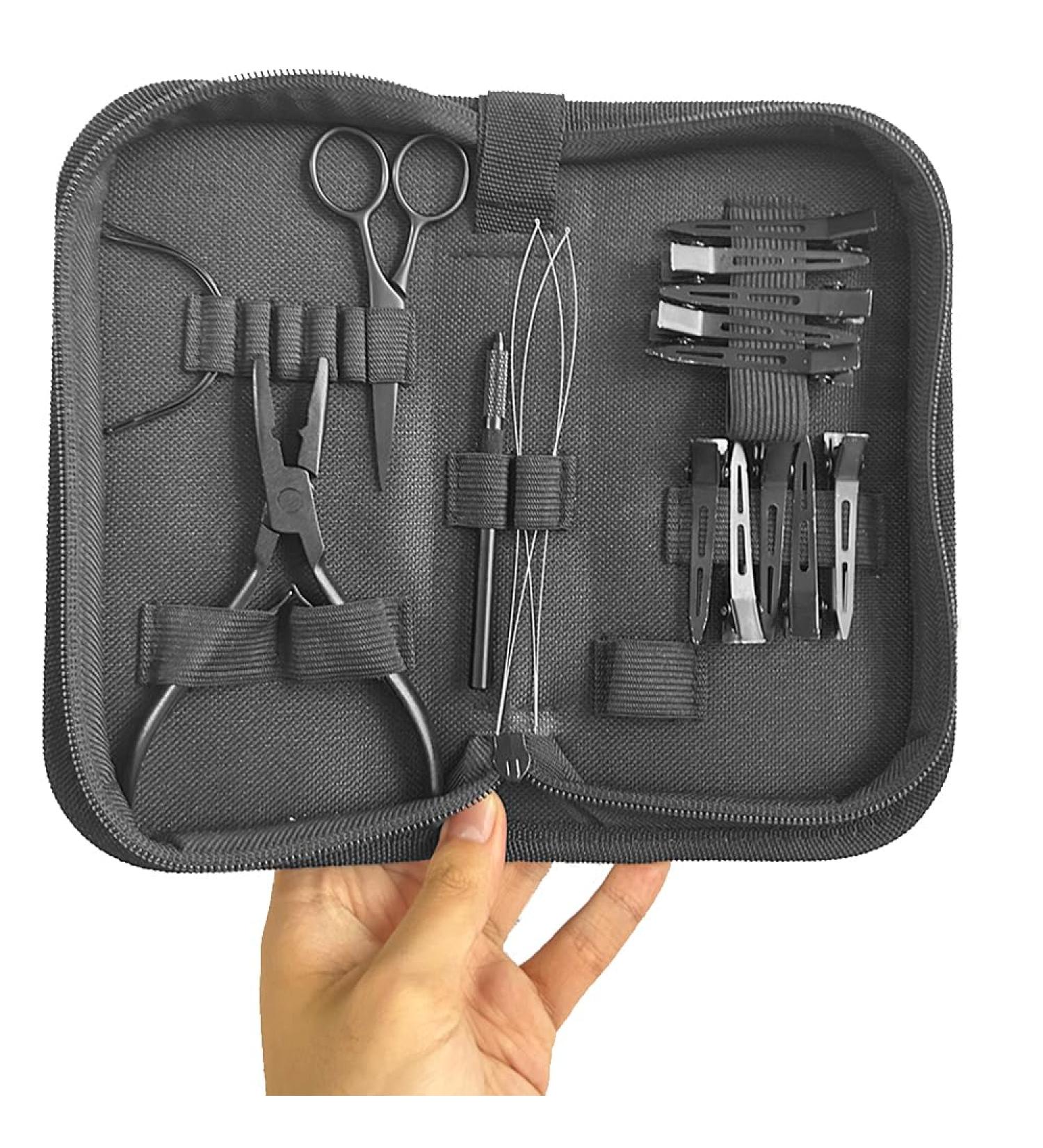 GlamorDove Hair Extension Pliers Kit Microlink Pliers for Extensions Oxford Cloth Bag Hair Extension Beading Tool Hair Loop Tool Micro Beads Opener Pliers Black - Buy Online on GoSupps.com