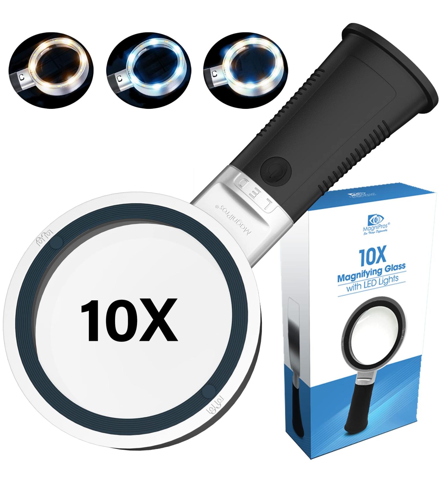 10X Magnifying Glass with Detachable Lenses and 3 Light Modes - Ideal for Reading, Hobbyists, Seniors, Inspection, Coin, and Jewelry - Buy Online on GoSupps.com