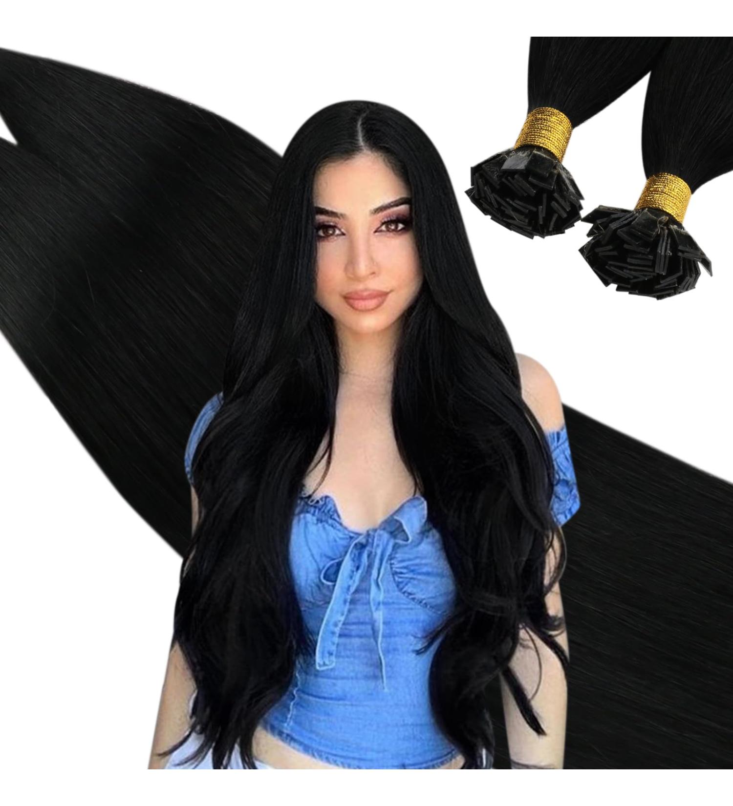 Ugeat 55cm Flat Tip Real Hair Extensions - Keratin Bonding Darkest Black 1g/Strand 50g Hair Extensions - Buy Online on GoSupps.com