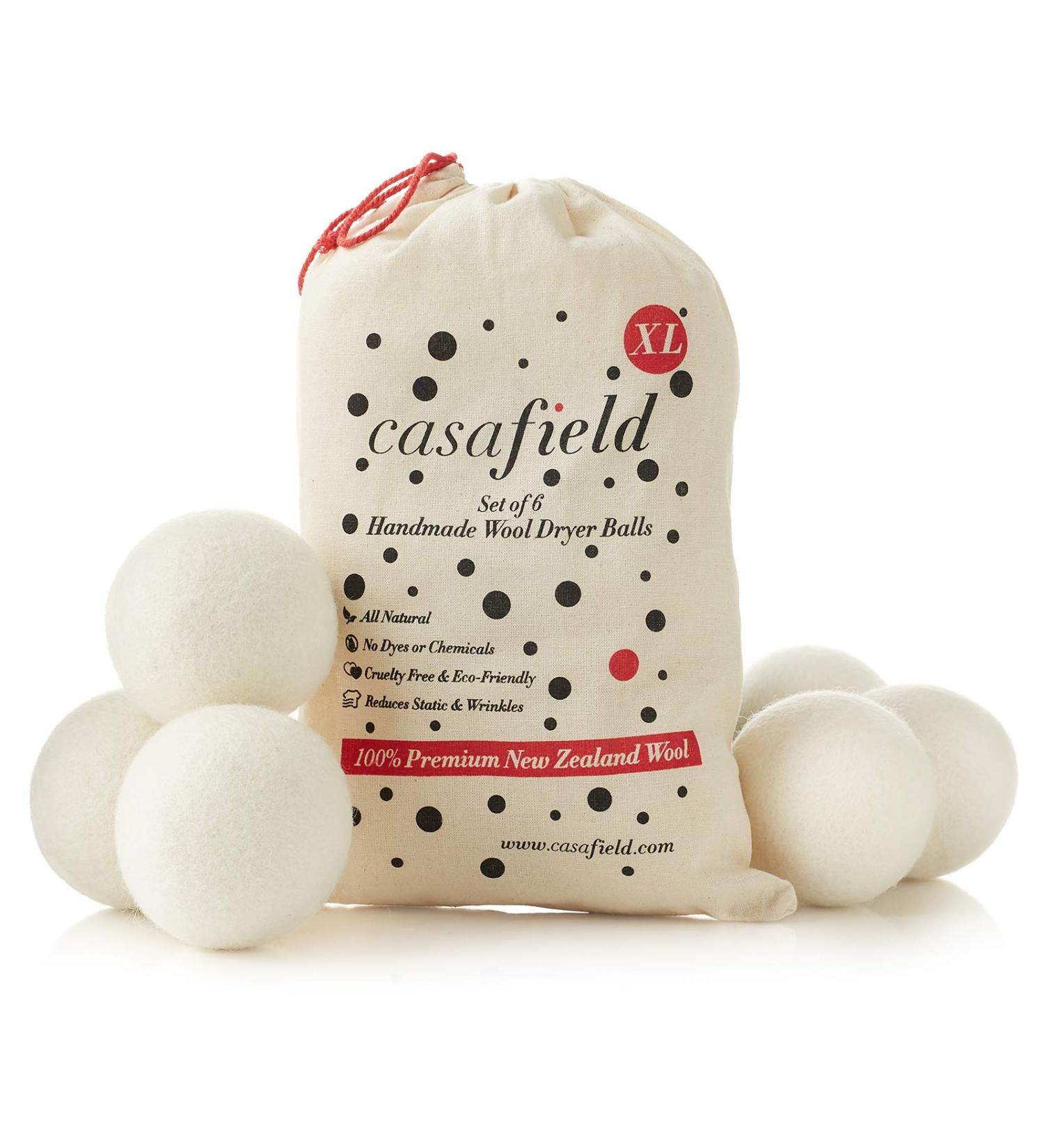 Casafield Extra Large Wool Dryer Balls Set of 6 - 100% Organic New Zealand Wool Natural Laundry Softener - Buy Online on GoSupps.com