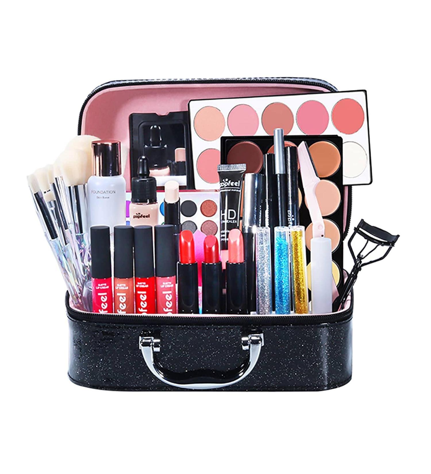 ADAWD 35-Part Complete Travel Makeup Set - All-in-One Kit for Women & Girls with Brushes Lipsticks Eyeshadow & More - Buy Online on GoSupps.com
