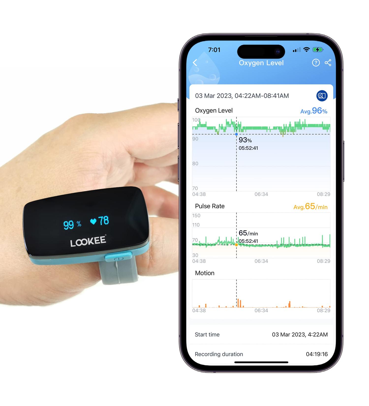 LOOKEE Ring Continuous Pulse Oximeter | Wearable Oxygen Monitor with Vibration Reminder | Rechargeable SpO2 & PR Tracker | Free App & Reports | International Shipping Available - Buy Online on GoSupps.com