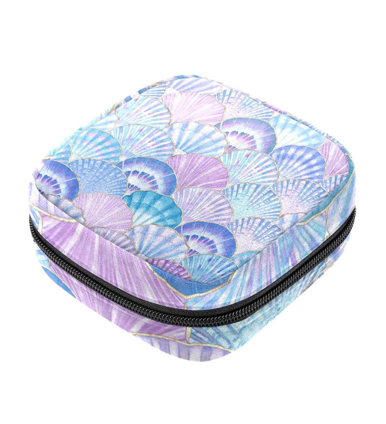 Menstruation Pad Bag with Zipper | Women's Napkin & Tampon Collection Bag - Watercolor Shell Waves Design - Buy Online on GoSupps.com