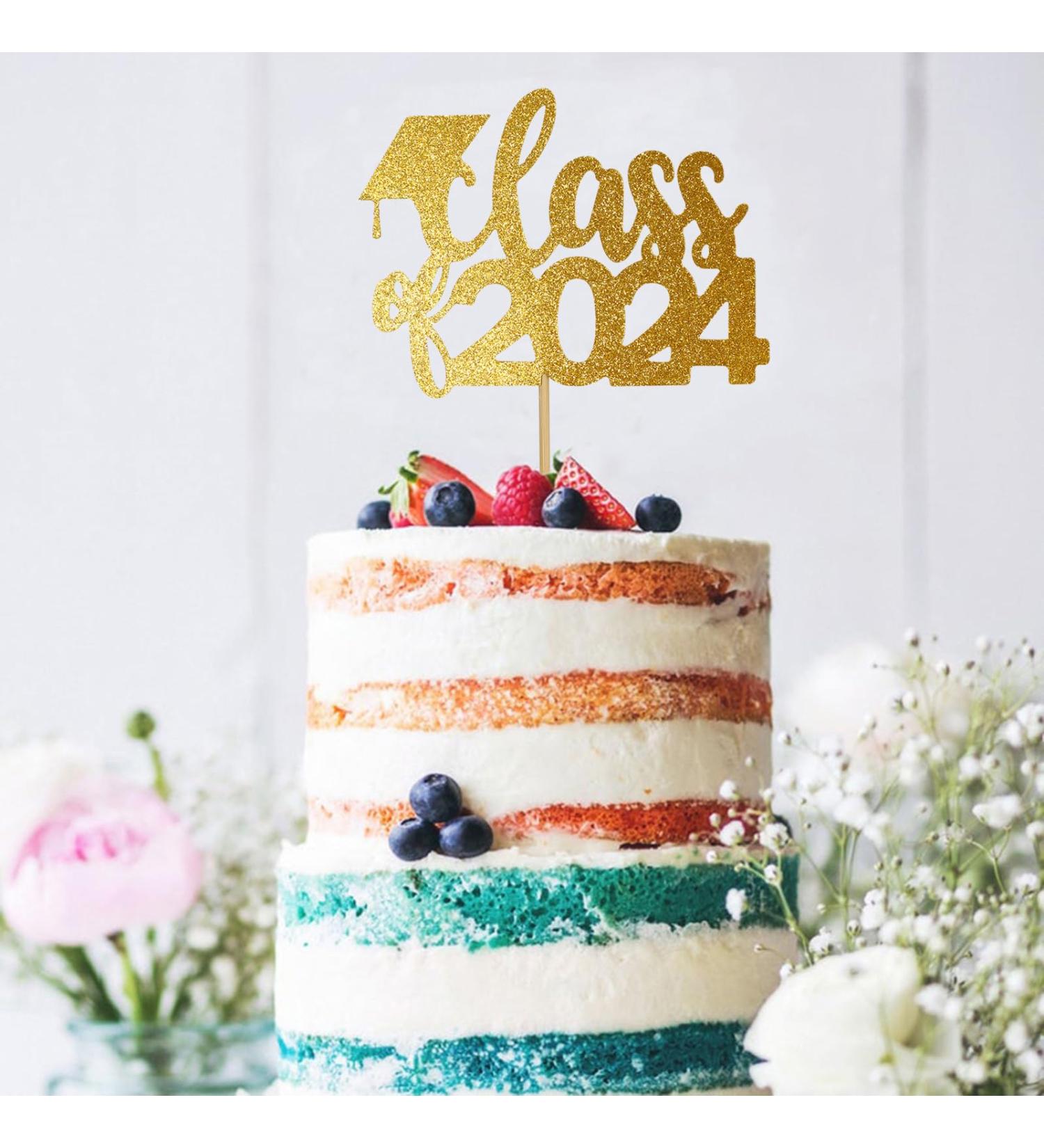 zxyxka Class of 2024 Cake Topper Congrats Grad 2024 Graduation Cake Decor High School/College Graduate Celebration Party Decoration Supplies(2 pcs Gold) - Buy Online on GoSupps.com