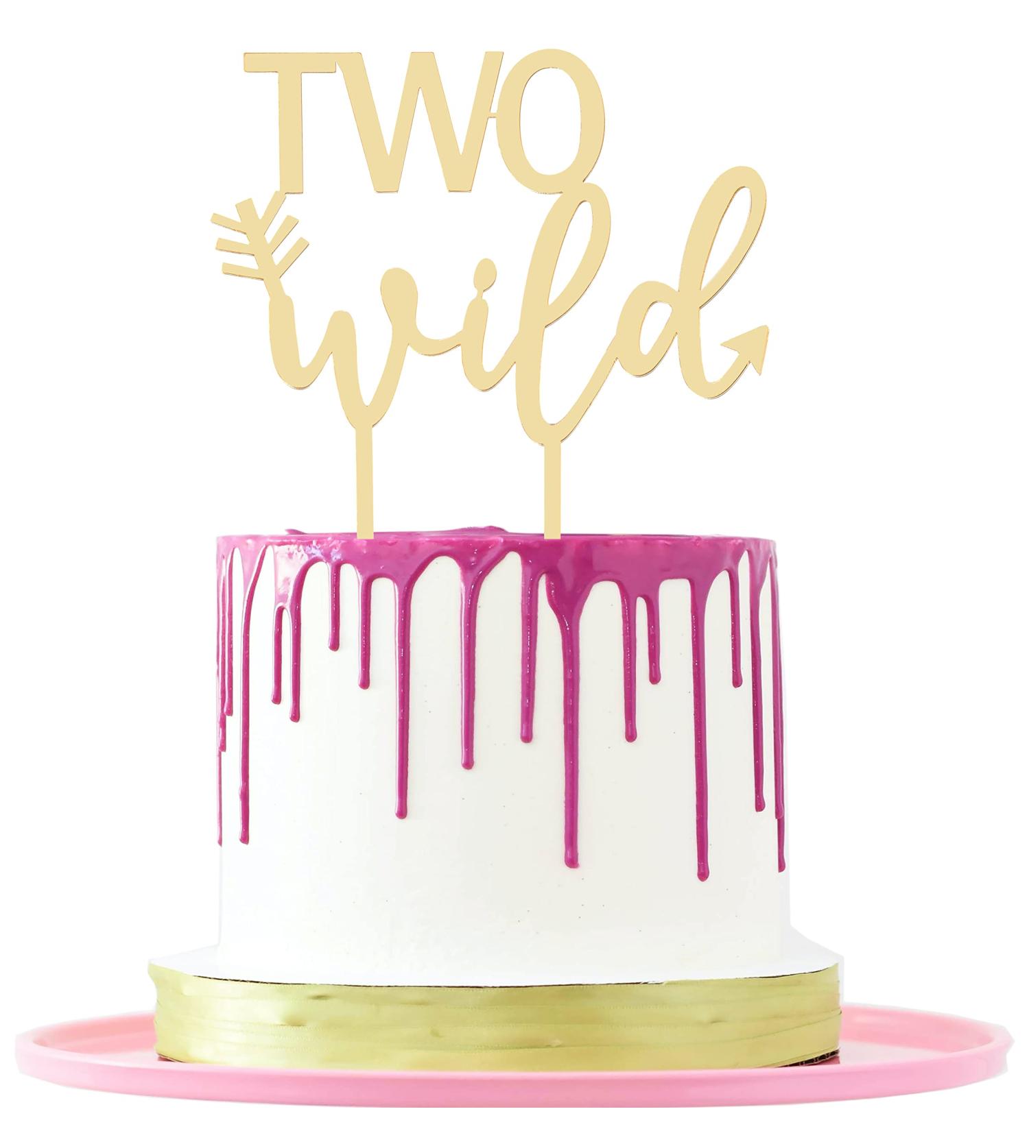 LOVENJOY Two Wild Cake Topper Gold Acrylic for Boy Girl 2nd Birthday Cake Decorations Gift Boxed - Buy Online on GoSupps.com