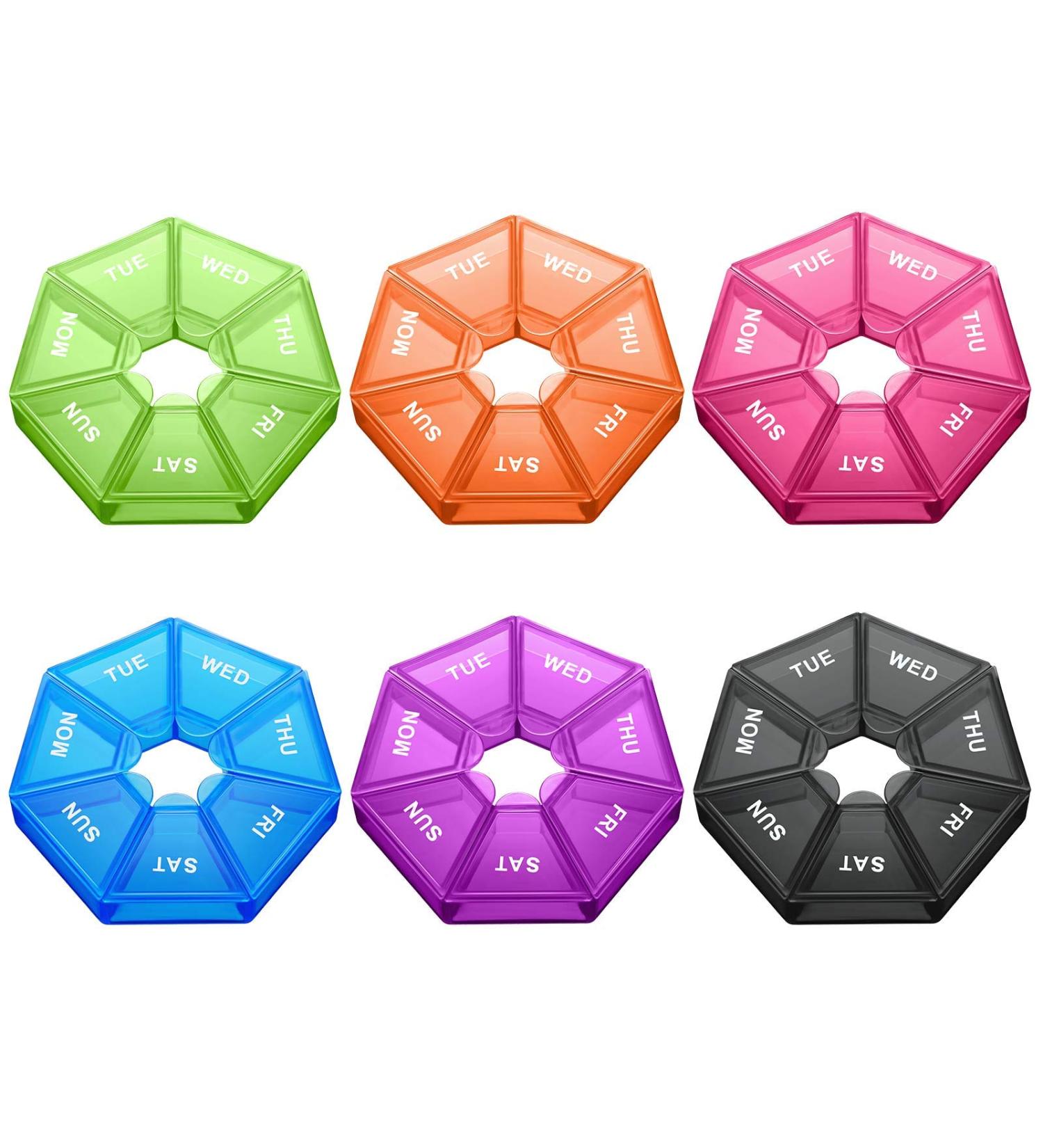 Patelai 6-Piece 7-Sided Pill Organizer - Portable Weekly Vitamin Planner & Daily Medicine Box - Travel-Friendly Storage with Vivid Colors - Buy Online on GoSupps.com