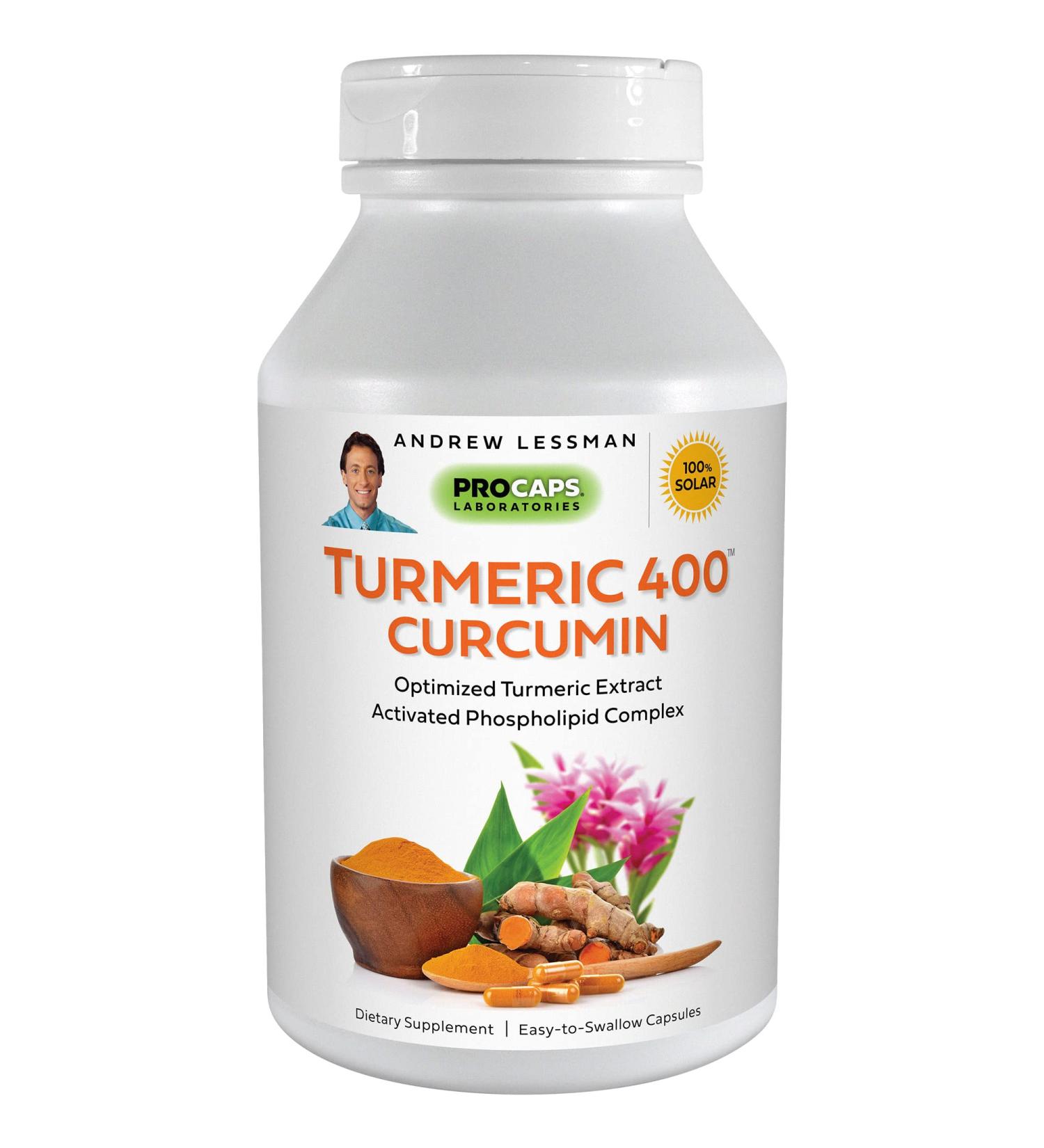 ANDREW LESSMAN Turmeric 400 Capsules - 95% Curcuminoids Phospholipid Complex - High Potency Extract - 60 Easy Swallow Capsules - 1 Pack - Buy Online on GoSupps.com