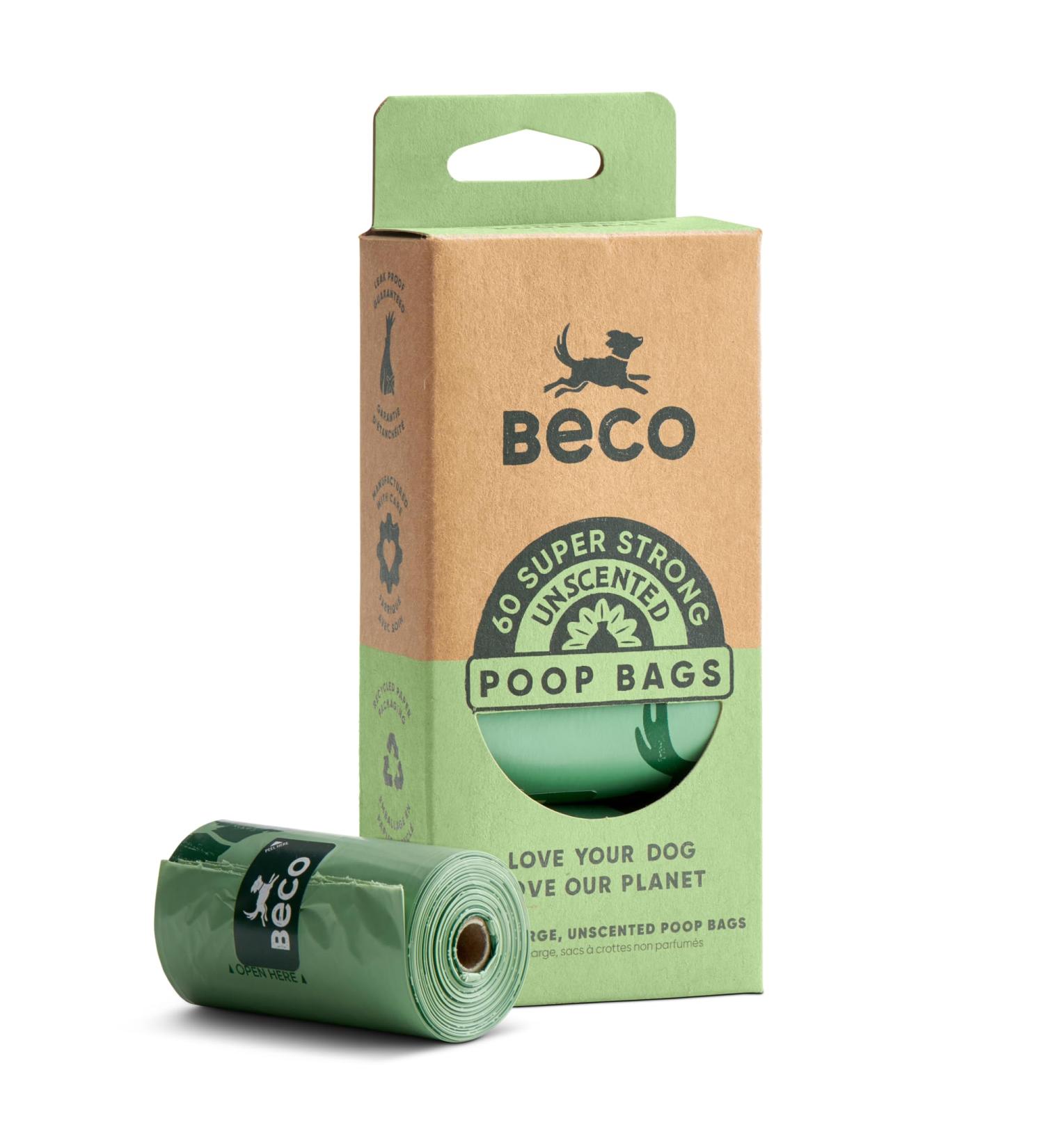Beco Strong & Large Poop Bags - 60 Bags (4 Rolls of 15) - Unscented - Dispenser Compatible Dog Poo Bags 15 count (Pack of 4) - Buy Online on GoSupps.com