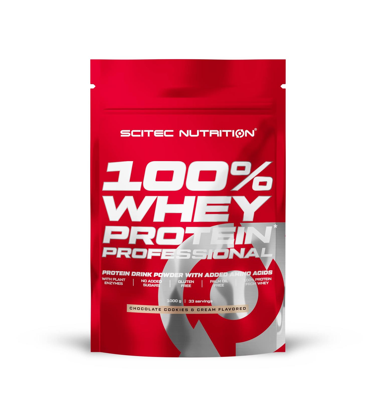 Scitec Nutrition 100% Whey Protein Professional - Gluten-Free Palm Oil-Free Amino Enriched - 1kg Chocolate Cookies & Cream - Buy Online on GoSupps.com