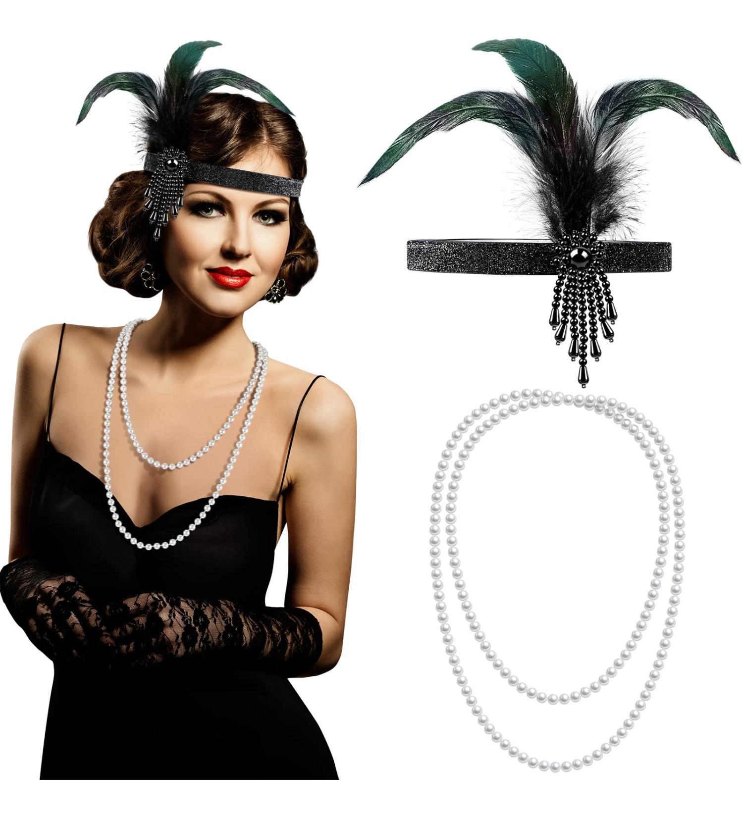 1920s Flapper Headband Faux Pearls Necklace Flapper Accessories Flapper Headpiece Fake Pearl Necklace Pearl Necklace Costume Jewelry Women's Costume Headwear for Party Costume Supplies - Buy Online on GoSupps.com
