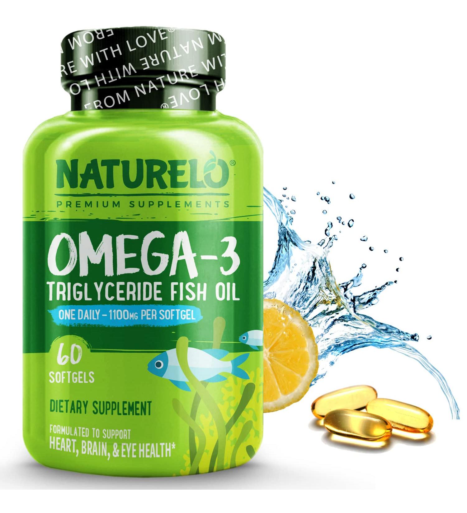 NATURELO Omega-3 Fish Oil Softgels - Lemon Flavor - 60 Count for Heart & Brain Health - Buy Online on GoSupps.com