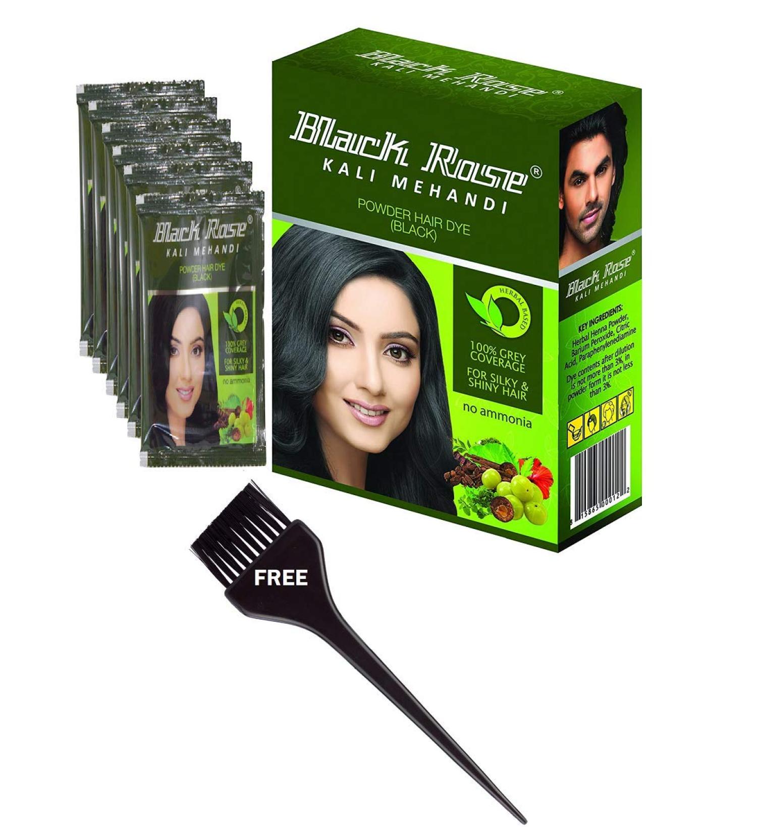 30 Sachets Black Rose Kali Mehandi Black Herbal Hair 10g Each With Free Hair Dye Brush