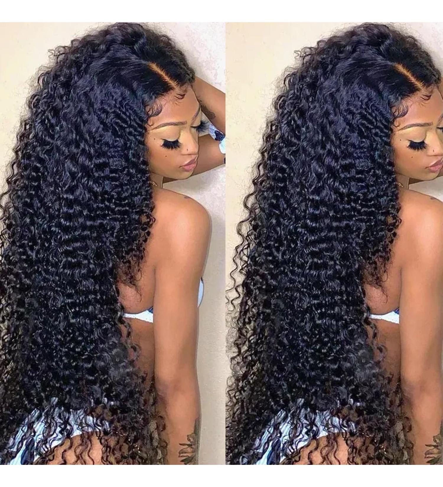 26 Inch 13x6 HD Transparent Curly Lace Front Wig Human Hair - 180% Density Pre Plucked Deep Wave Curly Wig with Baby Hair for Black Women - Bleached Knots - 26 - Buy Online on GoSupps.com