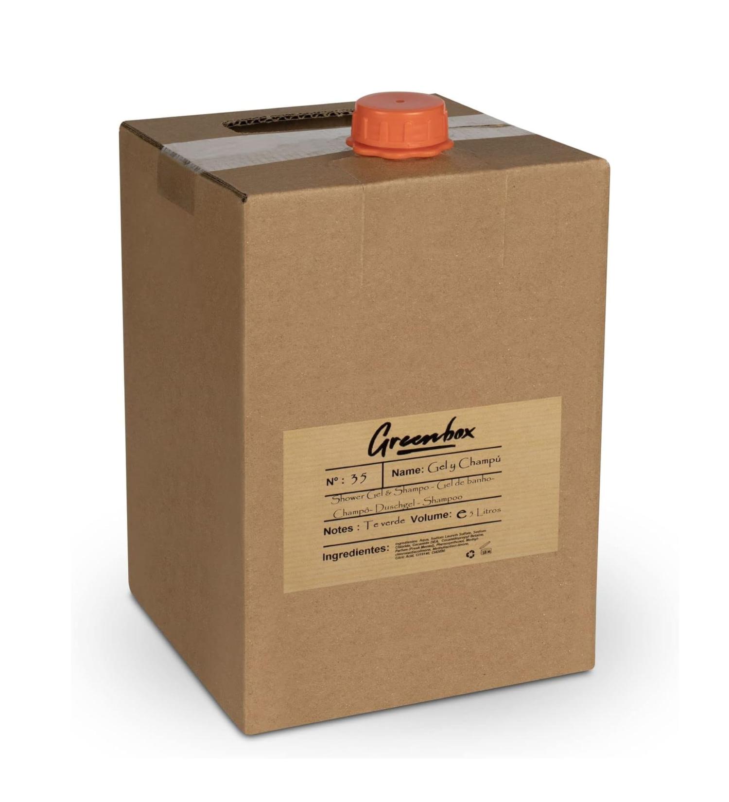  INTERCABO Organic 2-in-1 shower gel and shampoo refill in a bag-in-box with a green tea fragrance 5L. Eco-friendly packaging and carrying handle. Save money and the environment. - Buy Online on GoSupps.com