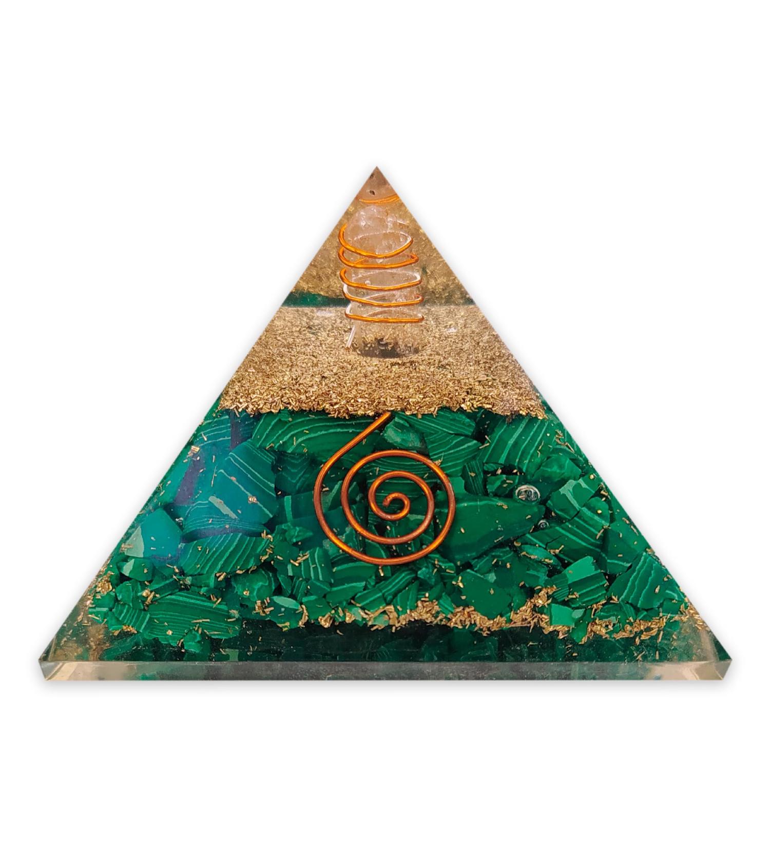 Lamare Orgonite Pyramid with Malachite | Energy Compensation & Protection | Calm Well-being Balance & Harmonization | Positive Energy Flow (76mm) - Buy Online on GoSupps.com