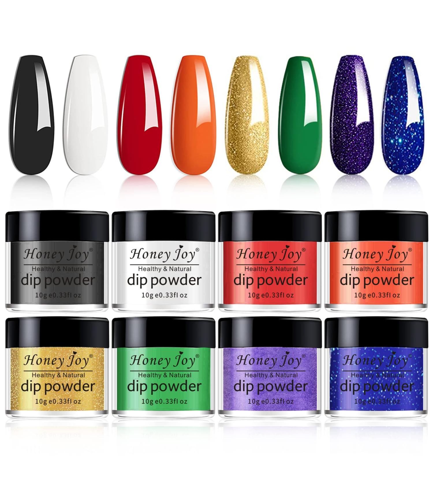 Honey Joy 8pcs Fine Dipping Powder Nail Color Kit - Orange Green Yellow Red Purple Dark Blue | Gel Polish Effect, Smooth Finish (Dip-8pcs-01) - Buy Online on GoSupps.com