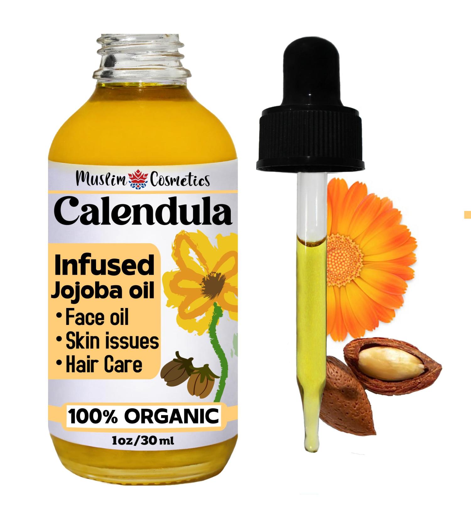 Organic Calendula oil/Infused in Jojoba oil/For Skin Face and Hair/Non Pour clogging // Made in Canada - Muslim Cosmetics - Calendula Jojoba (1oz (30ml))