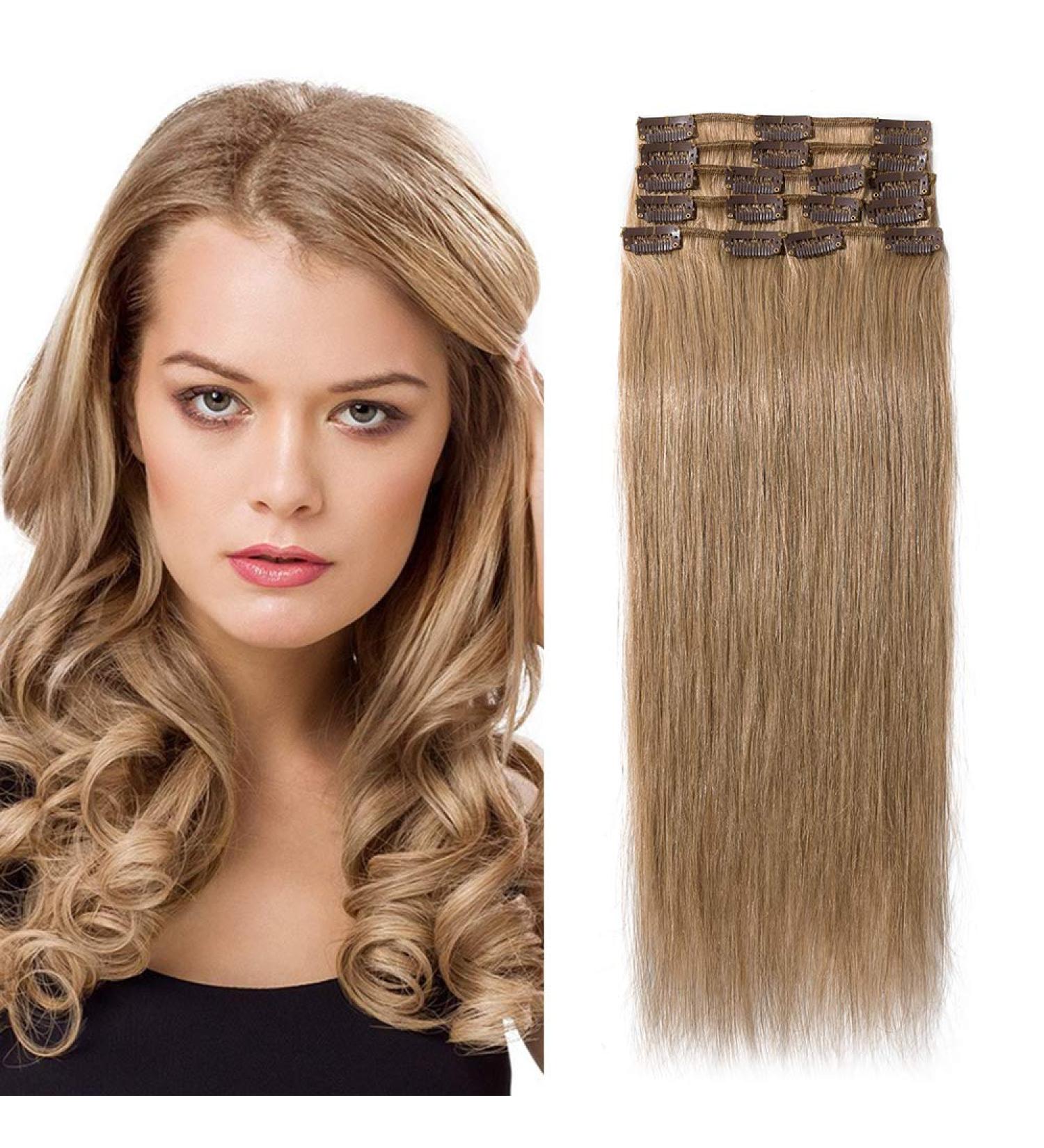 Buy Clip In Real Hair Extensions - 8 Piece Set Cheap Remy Hair Honey Blonde #27 20 (50cm) - 70g | International Shipping - Buy Online on GoSupps.com