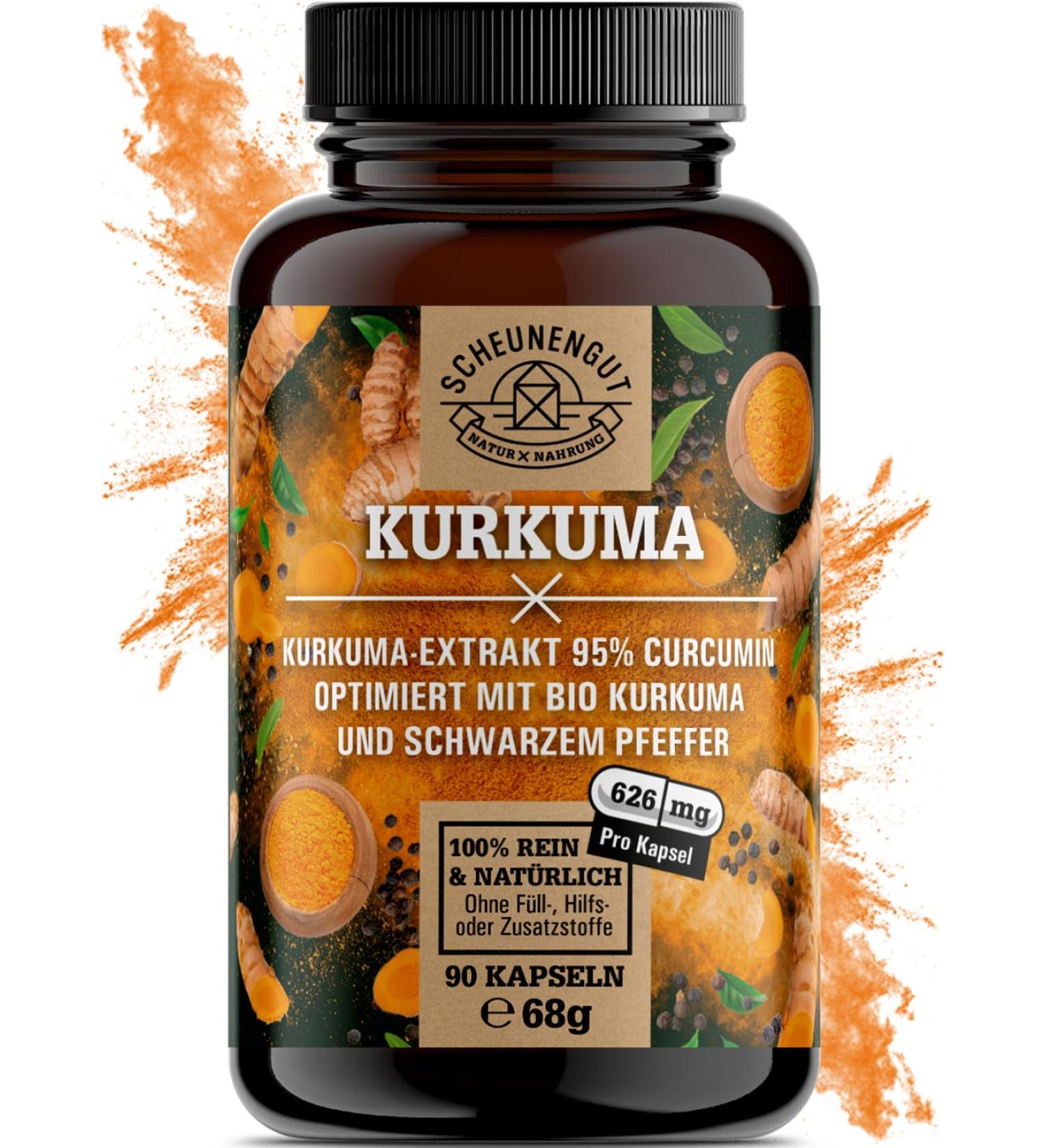Kurkuma Kapseln 50:1 Extrakt - 15800mg Curcuma pro St ck | 95% Curcumin + Bio Kurkuma Pulver mit Piperin | Laborgepr ft - 90 Kapseln - de-scheunengut  - Buy Online on GoSupps.com
