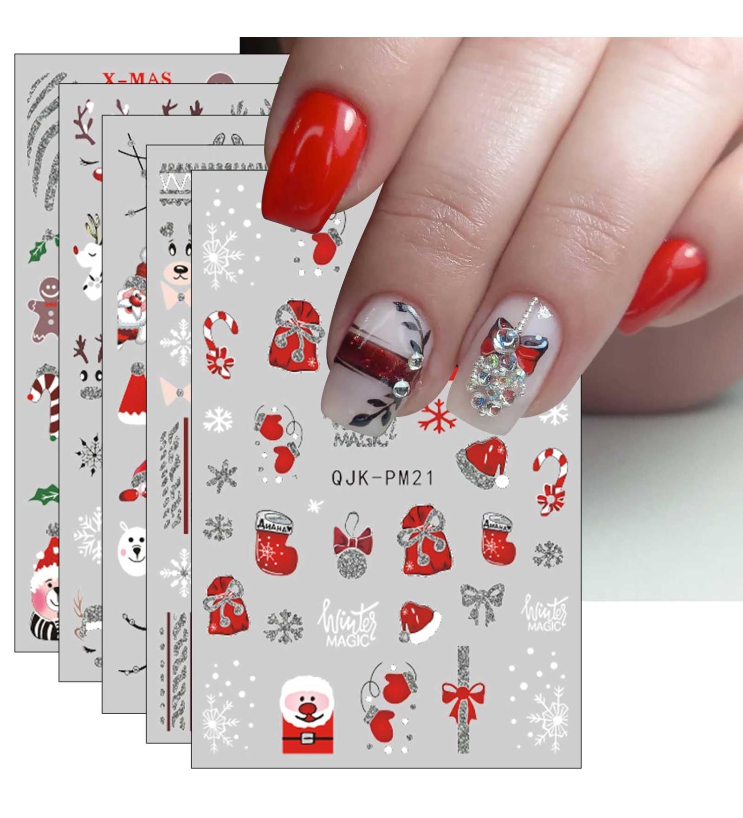 Christmas Nail Stickers 9 Sheets Self-Adhesive Nail Decal Socks Snowflake Red Nail Art Decoration Design Supplies - Buy Online on GoSupps.com