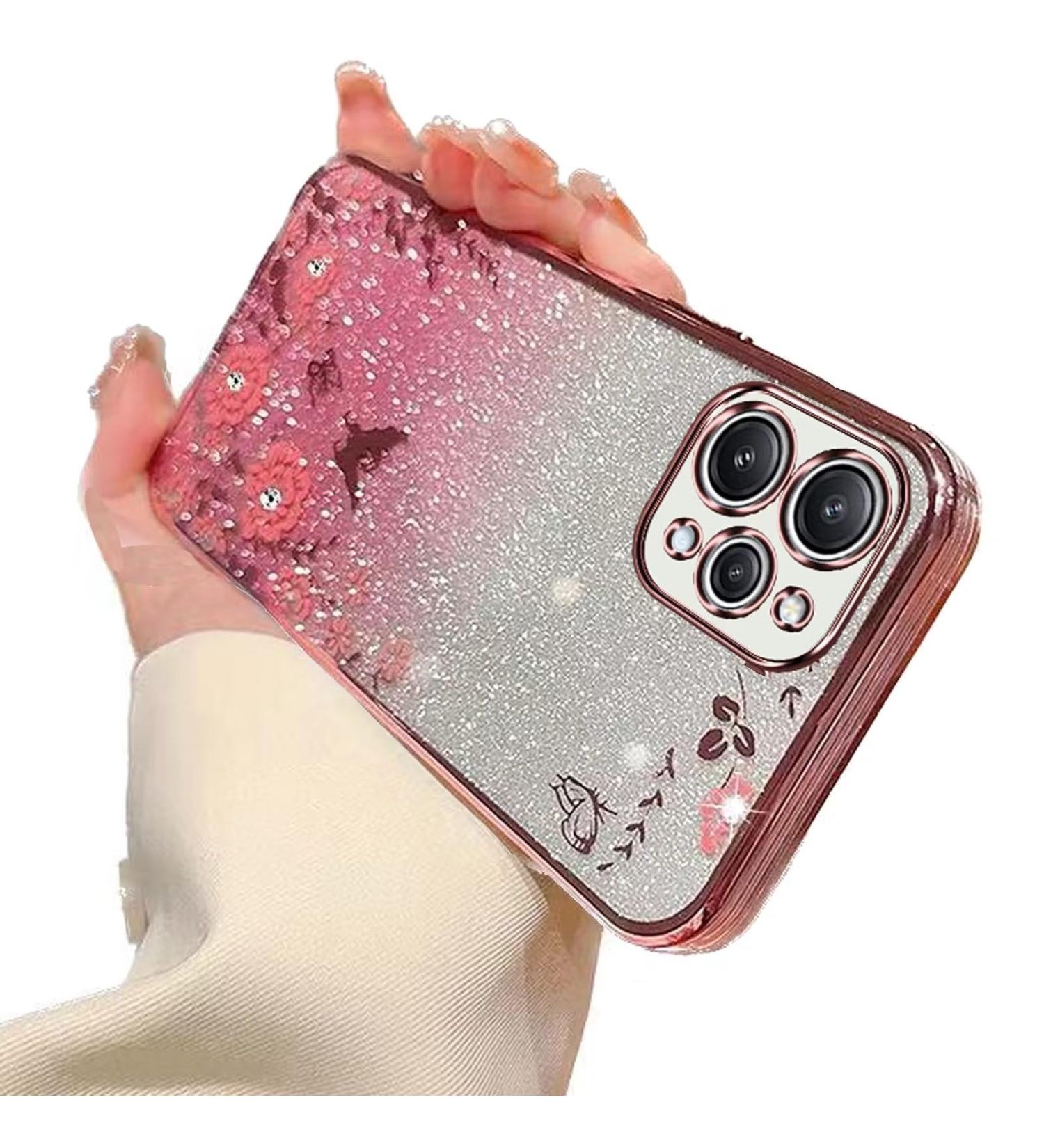 Tivenfezk Nadoli Glitter Diamond Case for Xiaomi Redmi 12 | Sparkle Flower & Butterfly Soft Gradient Cover | Shiny Silicone Rhinestone Protective Etui - Buy Online on GoSupps.com