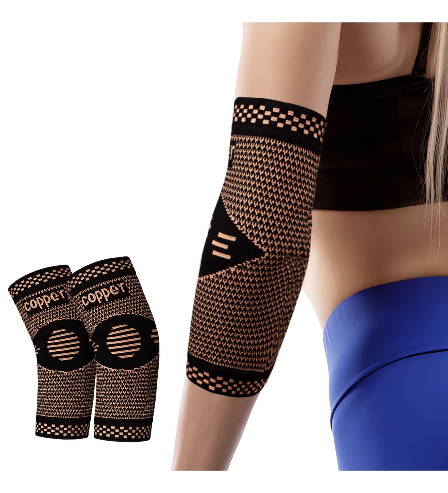 Fhmidic Copper Elbow Sleeve - Compression Brace for Tendonitis Tennis Elbow Arthritis & Pain Relief | Ideal for Weightlifting & Recovery - Large Size for Men & Women - Buy Online on GoSupps.com