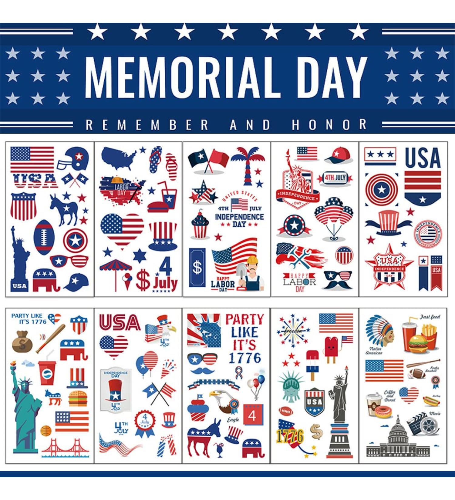 Hying Patriotic Temporary Tattoos - 10PCS American Flag 4th of July Design for Kids and Adults | Labor Day Decoration Party Supplies | Washable and Non-Toxic Patriotic Stickers - Buy Online on GoSupps.com