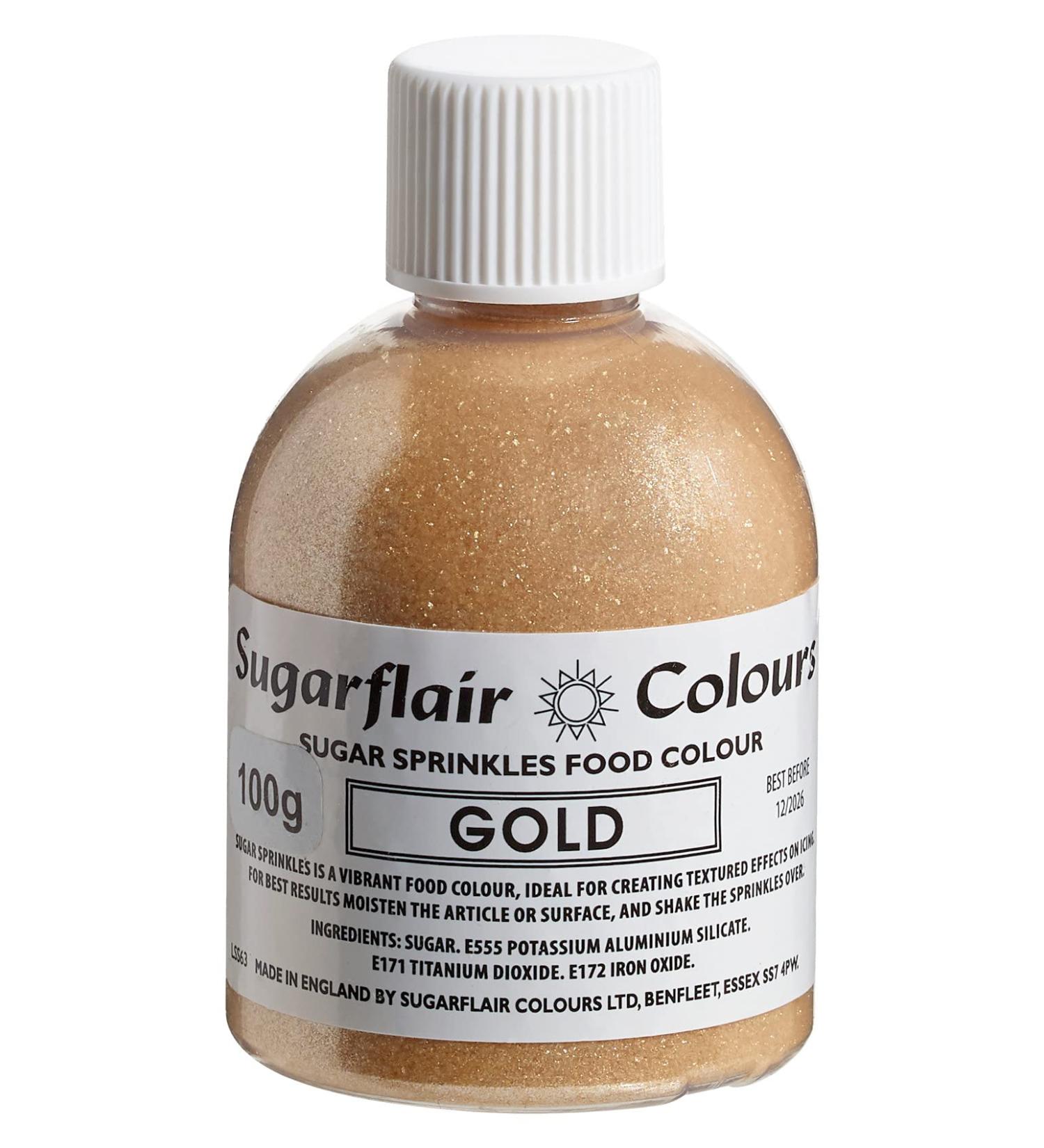 Sugarflair Gold Edible Glitter Sugar Sprinkles - for Cake Decorating Sprinkle on Cakes Cupcakes Treats Desserts Ice Cream and Deserts - 100g