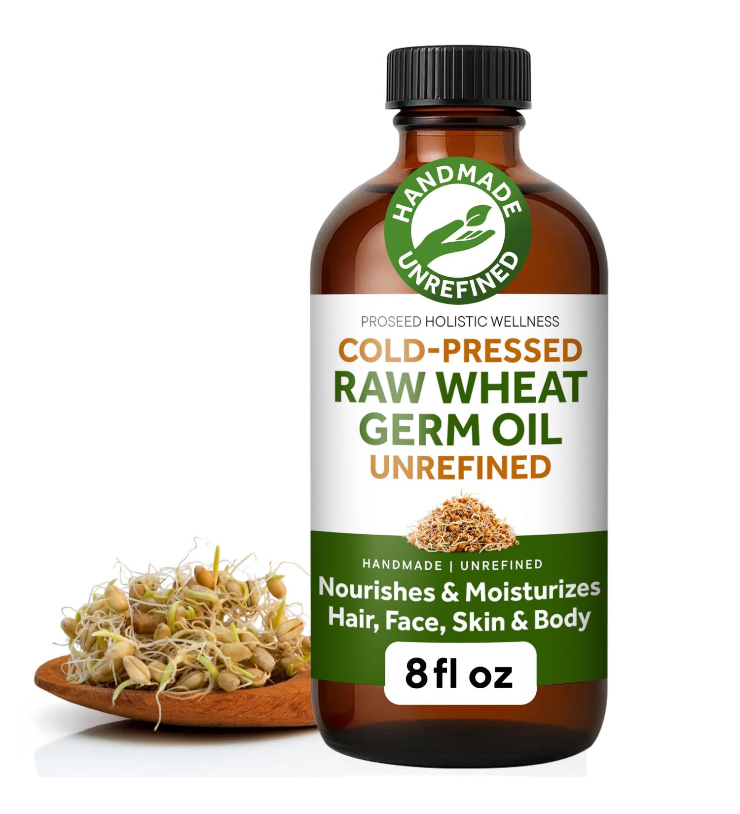 ProSeed Handmade Raw Wheat Germ Oil Virgin Unfiltered & Cold-Pressed Non-GMO Carrier Oil High in Vitamin E & Omega Fatty Acids for Hair Face Skin & Body 240ml (8oz) Glass Bottle 8 Ounce - Buy Online on GoSupps.com