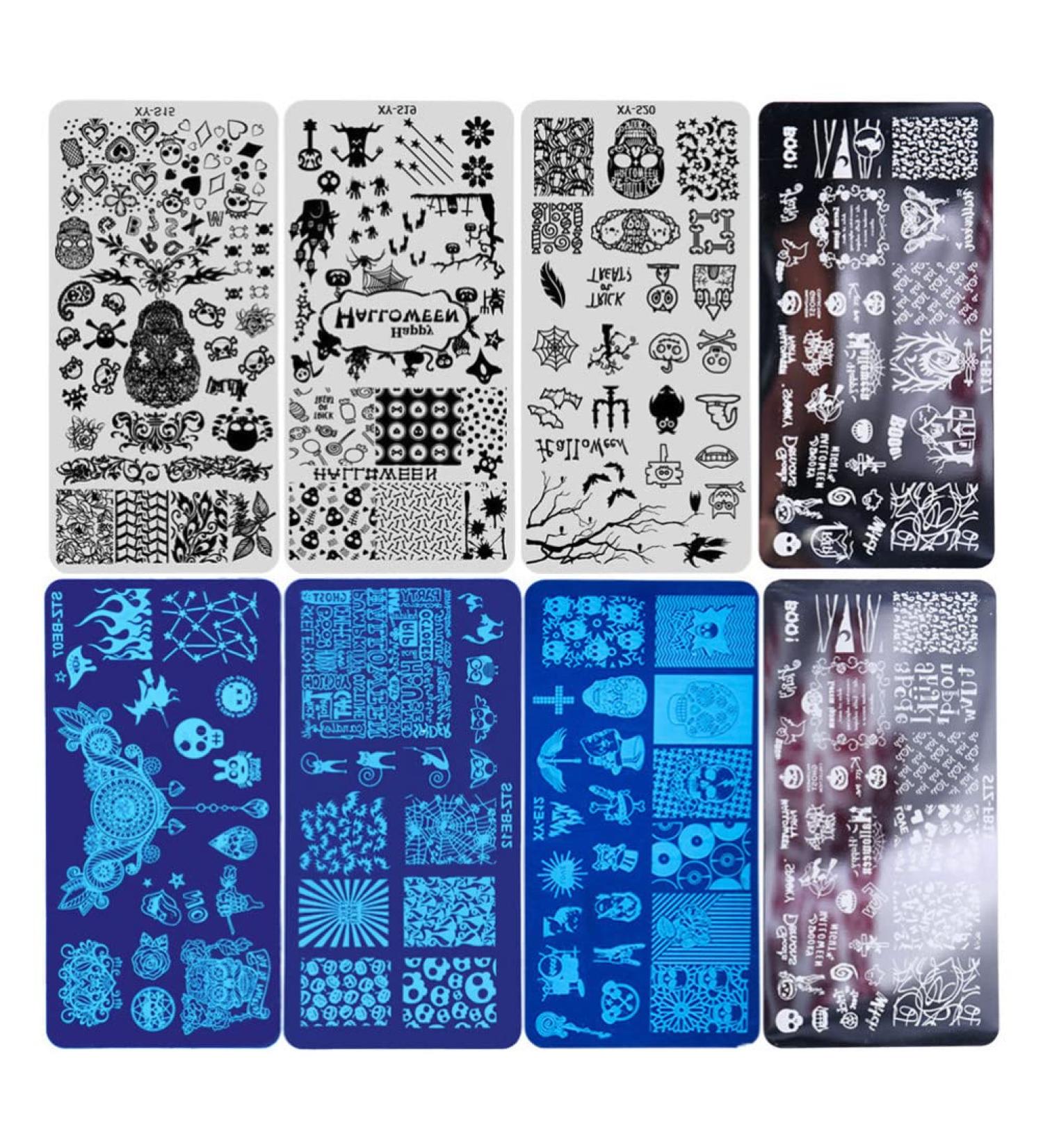 Lurrose 8-Piece Nail Art Stamping Plates - Ghost Skull & Pumpkin Designs for DIY Nail Decoration | International Shipping - Buy Online on GoSupps.com