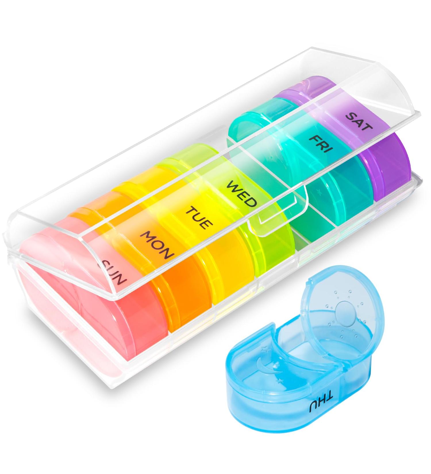 Weekly Pill Organizer - AM PM 2x Daily - Detachable 7 Compartment Box - BPA Free - Easy Open Vitamin & Supplement Organizer - Buy Online on GoSupps.com