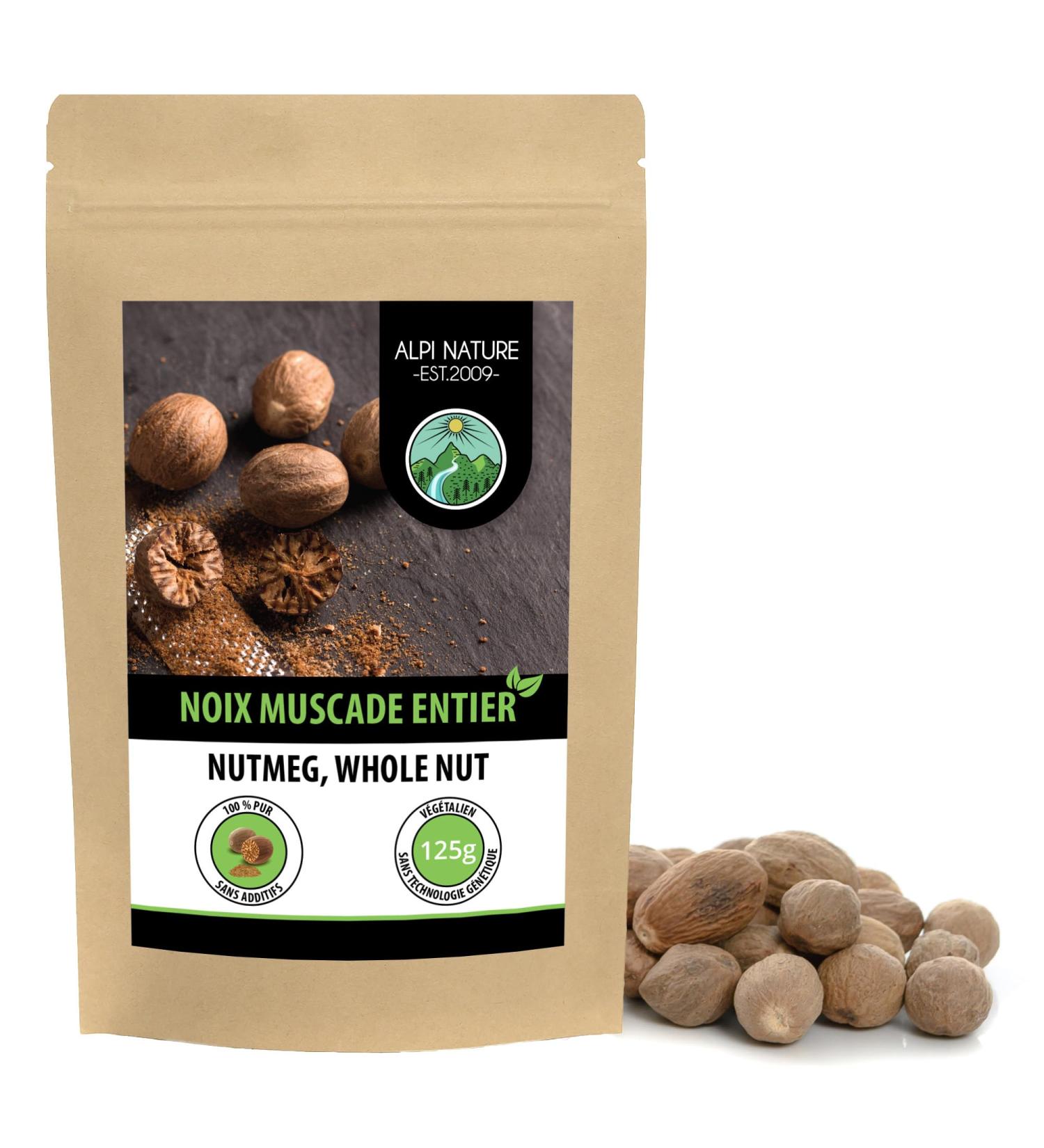 Whole nutmeg (125g) 20-25 nutmegs 100% natural no additives vegan - Buy Online on GoSupps.com