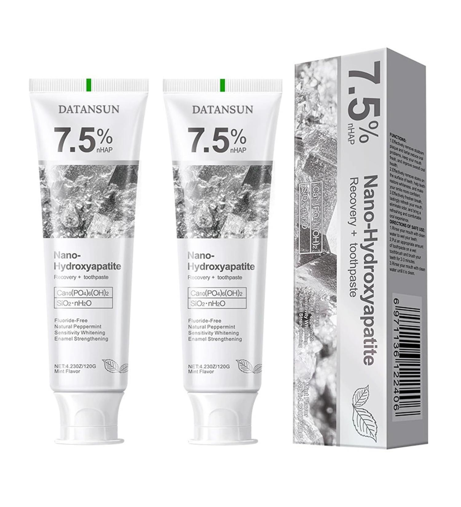 2PCS 7.5% Hydroxyapatite Toothpastes Remineralize Fluoride-Free Stain Removal Daily Use for Oral Health Gentle Mint - Buy Online on GoSupps.com
