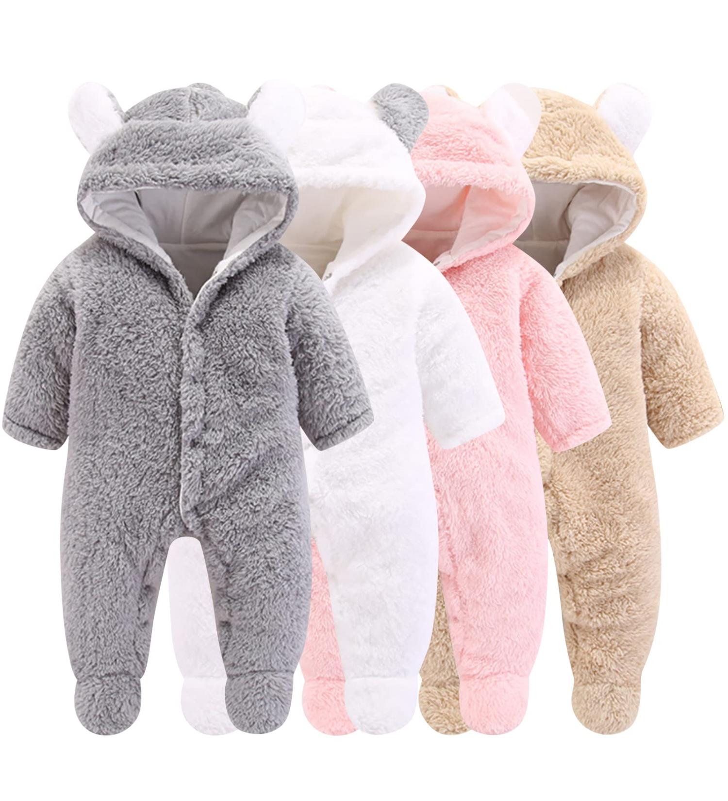 Newborn Baby Cartoon Bear Snowsuit Winter Coat Fleece Hooded Romper Jumpsuit 0-3 Months - Grey - Buy Online on GoSupps.com