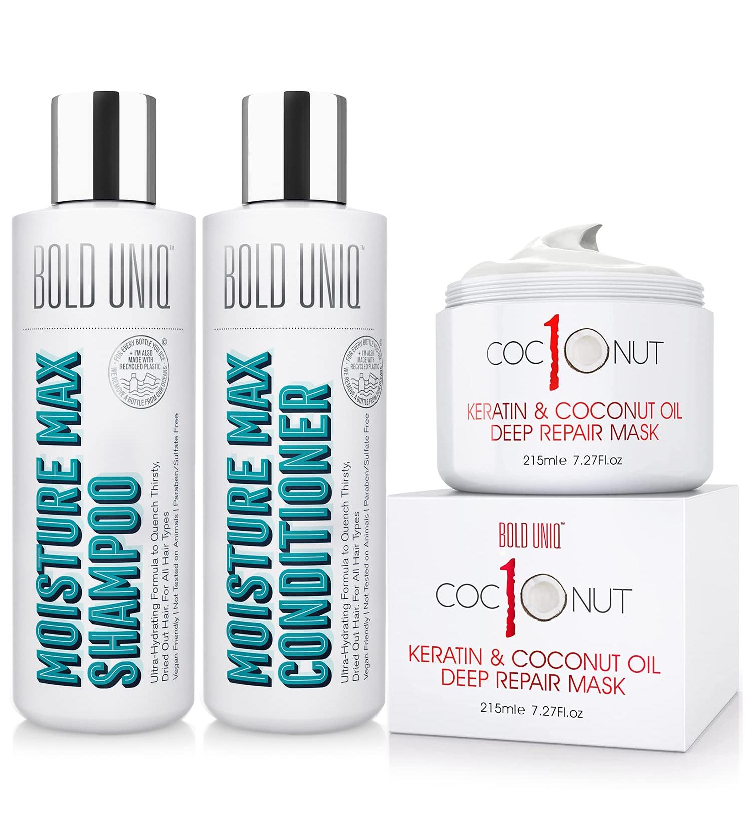Coconut Oil & Keratin Hair Mask + Shampoo & Conditioner Bundle - Intensive Repair for Dry-Damaged Hair - Adds Moisture & Shine - Sulfate-Free - Buy Online on GoSupps.com