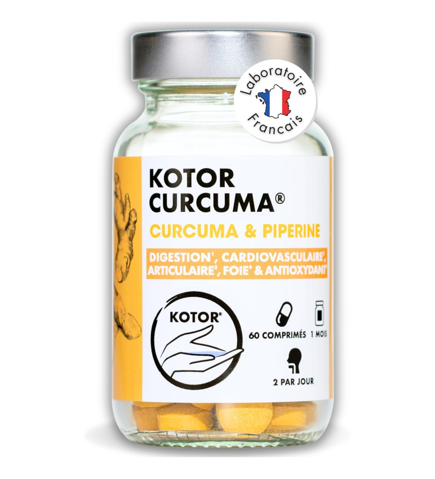 KOTOR Turmeric | Anti Inflammatory and Oxidant Joint Pain Difficult Digestion | 786mg | High Absorption Organic Turmeric | Curcumin + Piperine | 60 Tablets | Made in France - Buy Online on GoSupps.com