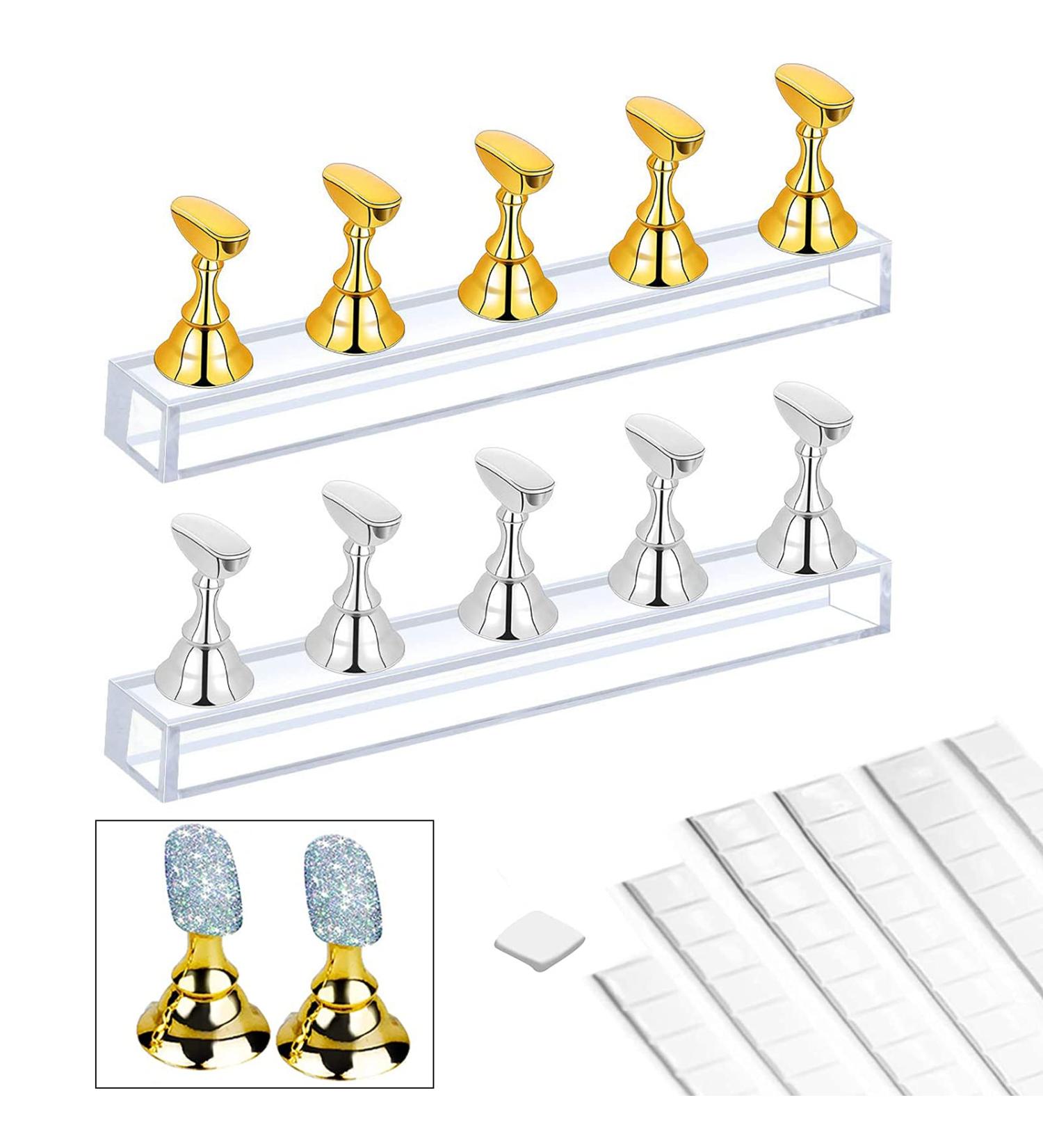 Cyh 2 Set Acrylic Nail Exercise Stand - Magnetic Nail Tip Holder & 96 Reusable Adhesive Spatula for Nail Art Practice & Display - Buy Online on GoSupps.com