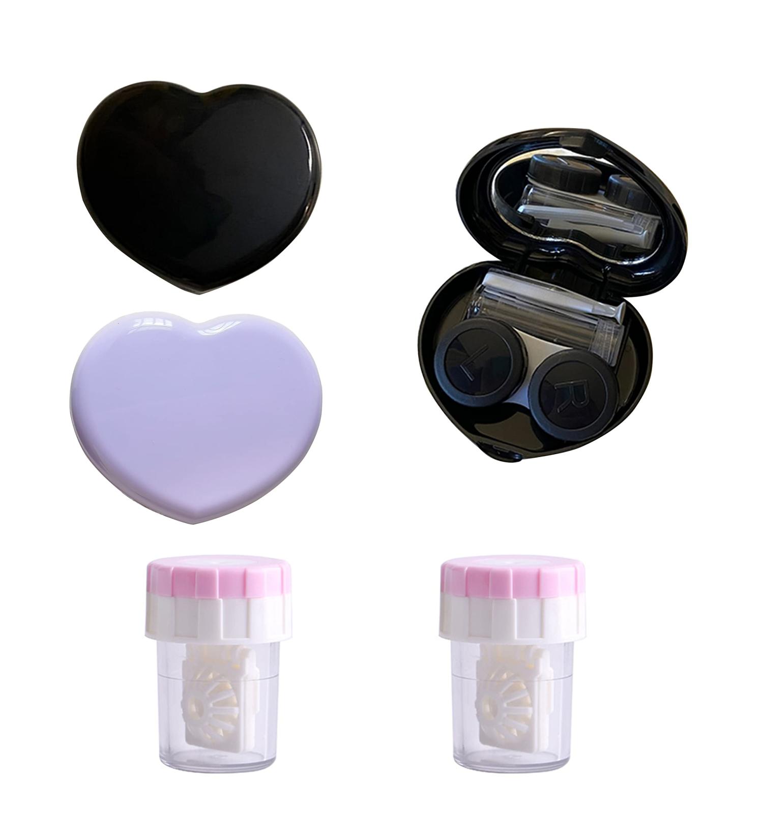 Komociya 2x Cardiac Contact Lens Containers with Mirrors - Portable Travel Kit with Cleaner Solution Tweezers & Remover - Violet - Buy Online on GoSupps.com
