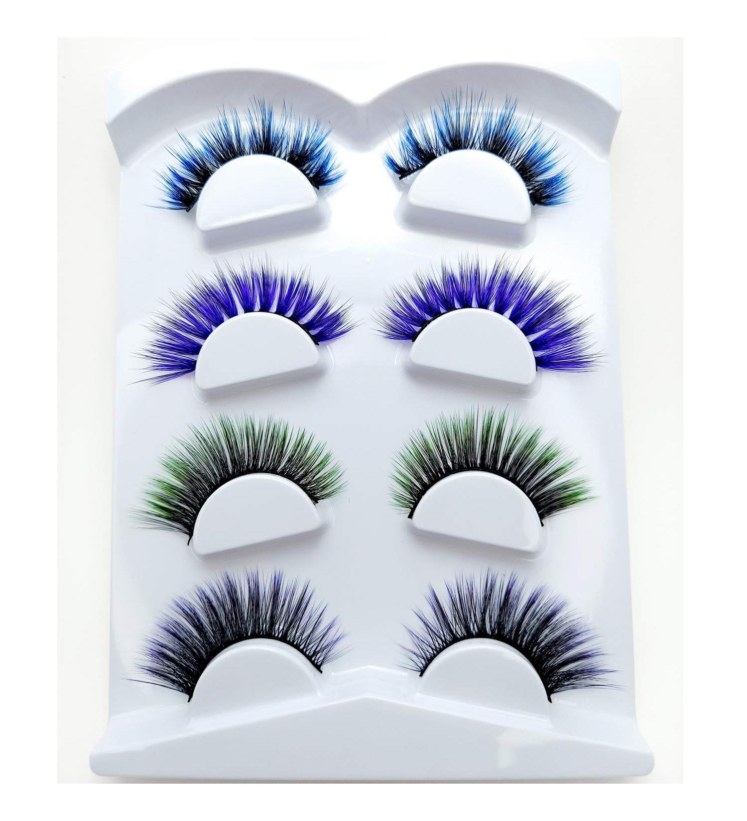Fake Colored Eyelashes (4 pairs) - Natural 3D Looking Reusable Eye Lashes Extension for Halloween - Cruelty-Free (# 3 - Dark/blue Purple/Black Black/Green Dark Purple)