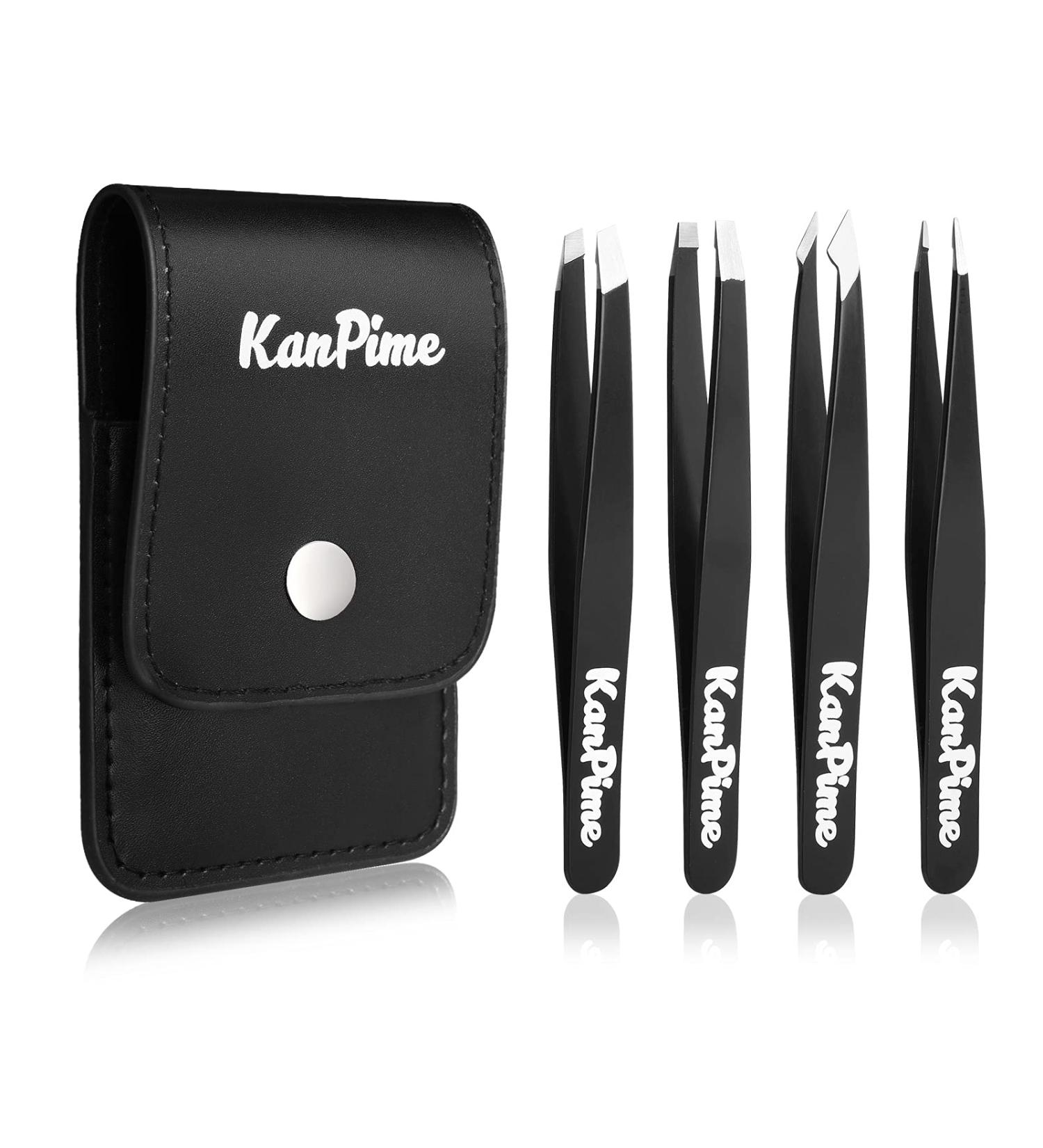 KanPime Professional Stainless Steel Tweezers Set with Storage Case - Precision Kit for Eyebrows, Facial Hair, Splinter and Ingrown Hair Removal (Black) - Buy Online on GoSupps.com