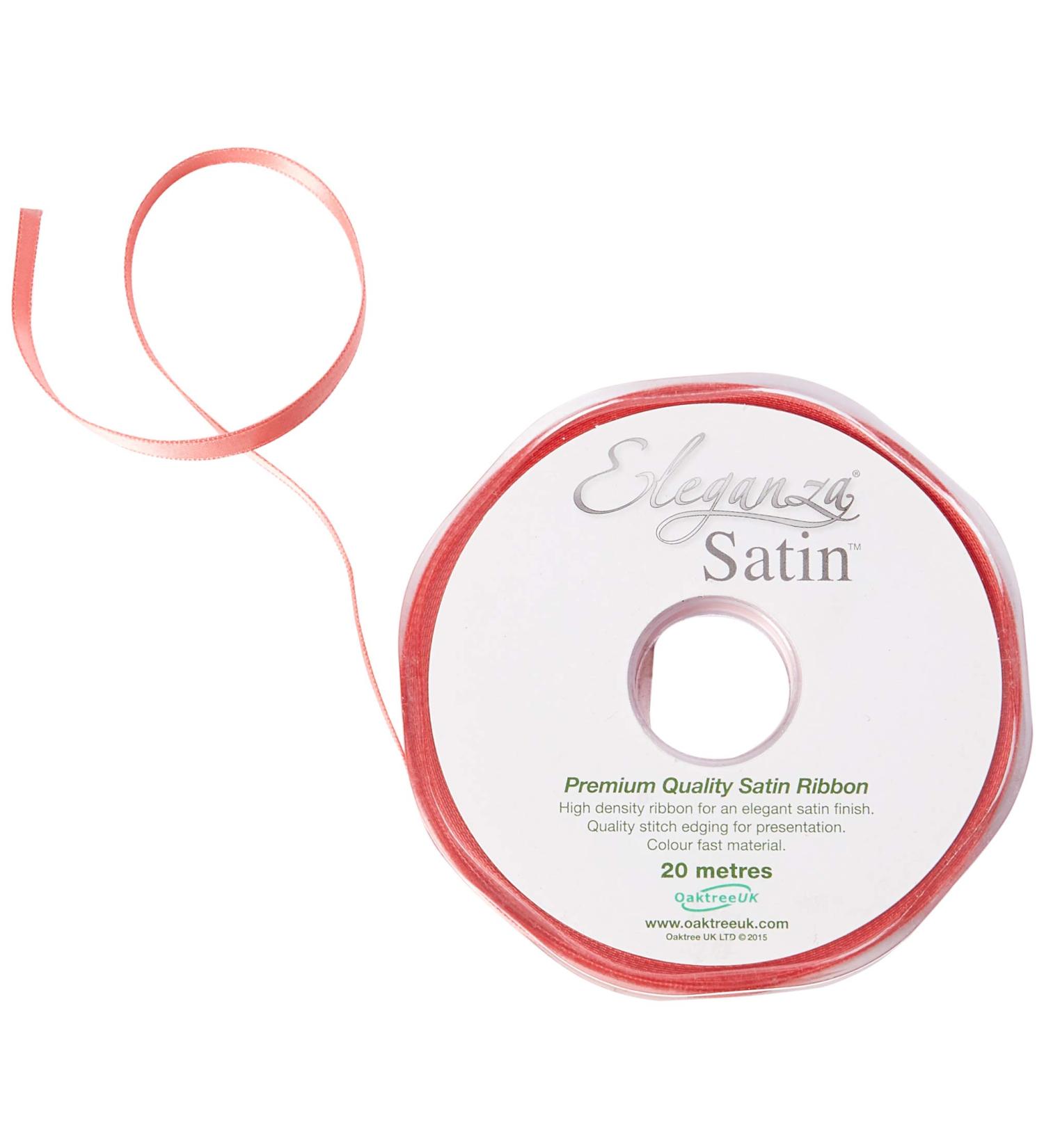 ELEGANZA 6 mm x 20 m Premium Quality Ribbon Satin Coral 11 x 11 x 2 cm Coral 11 x 11 x 2 cm