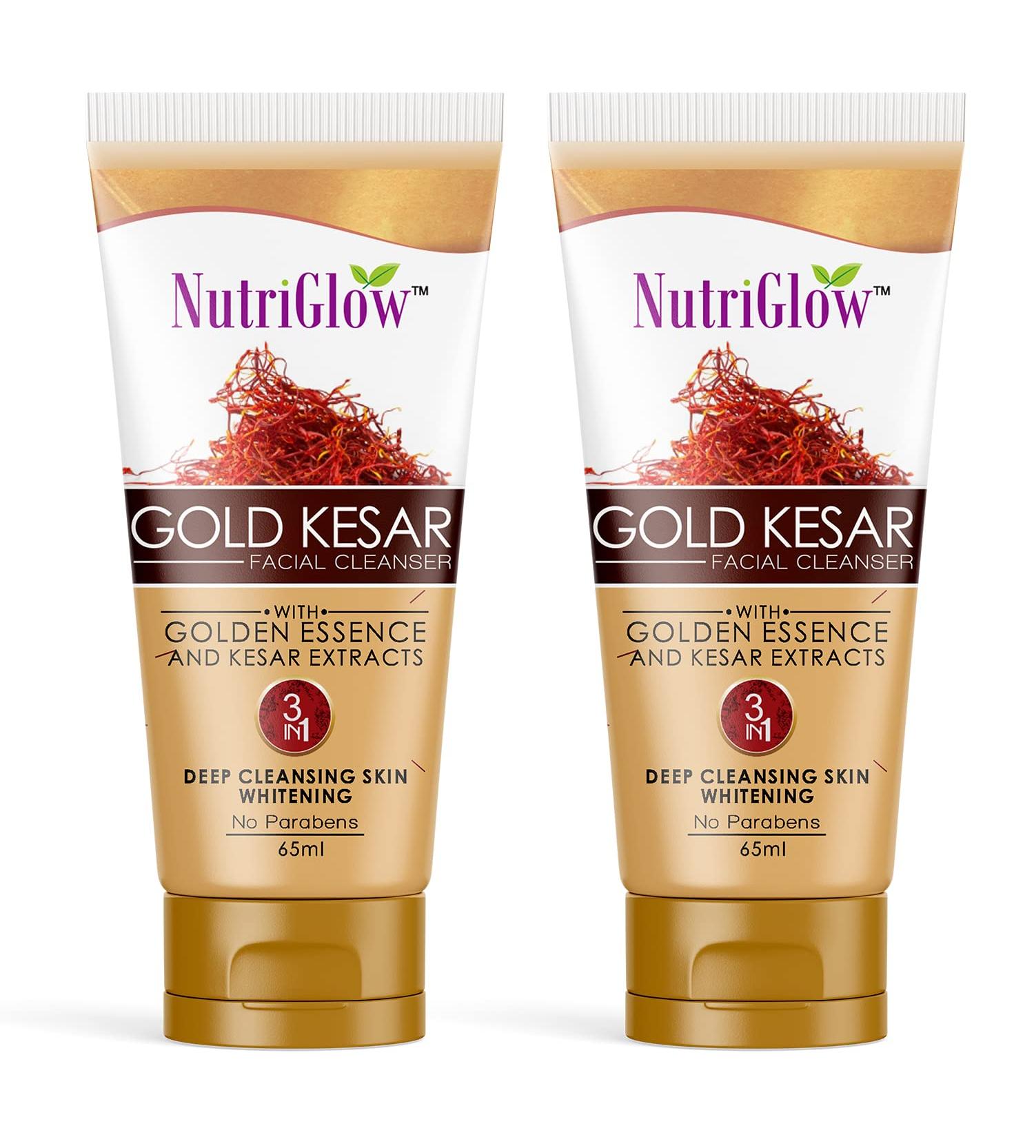 Nutriglow Gold Kesar Face Wash for Deep Cleansing and Radiant Skin Tan Removal Skin Tightening Non Foaming Face Wash All Skin Types Sulphate Free 65 Ml Each Pack of 2 - Buy Online on GoSupps.com