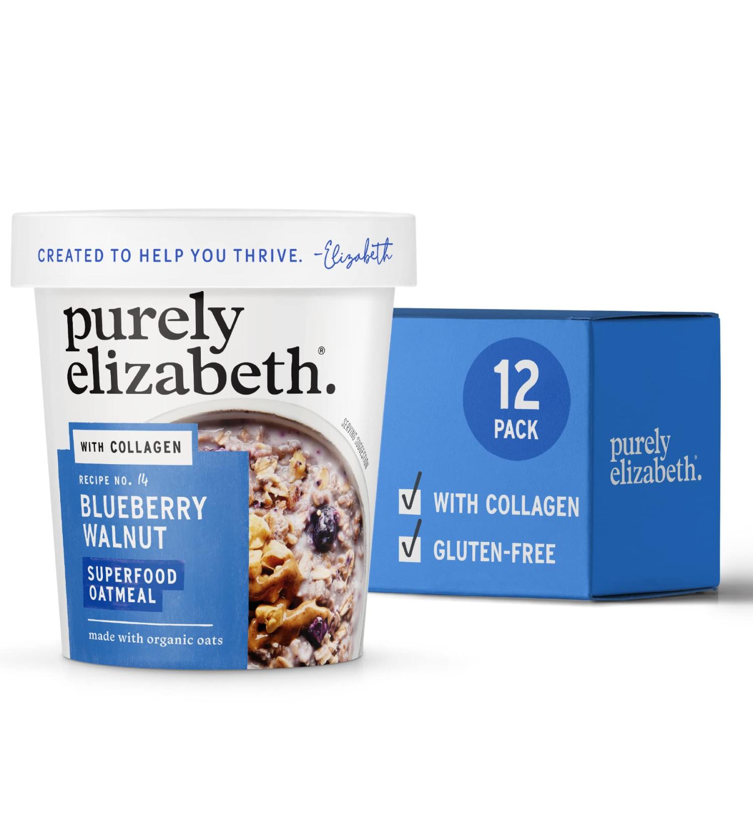 Buy Purely Elizabeth Gluten-Free Collagen Oats Cup, Blueberry Walnut - 12 Pack | Healthy Breakfast - Buy Online on GoSupps.com