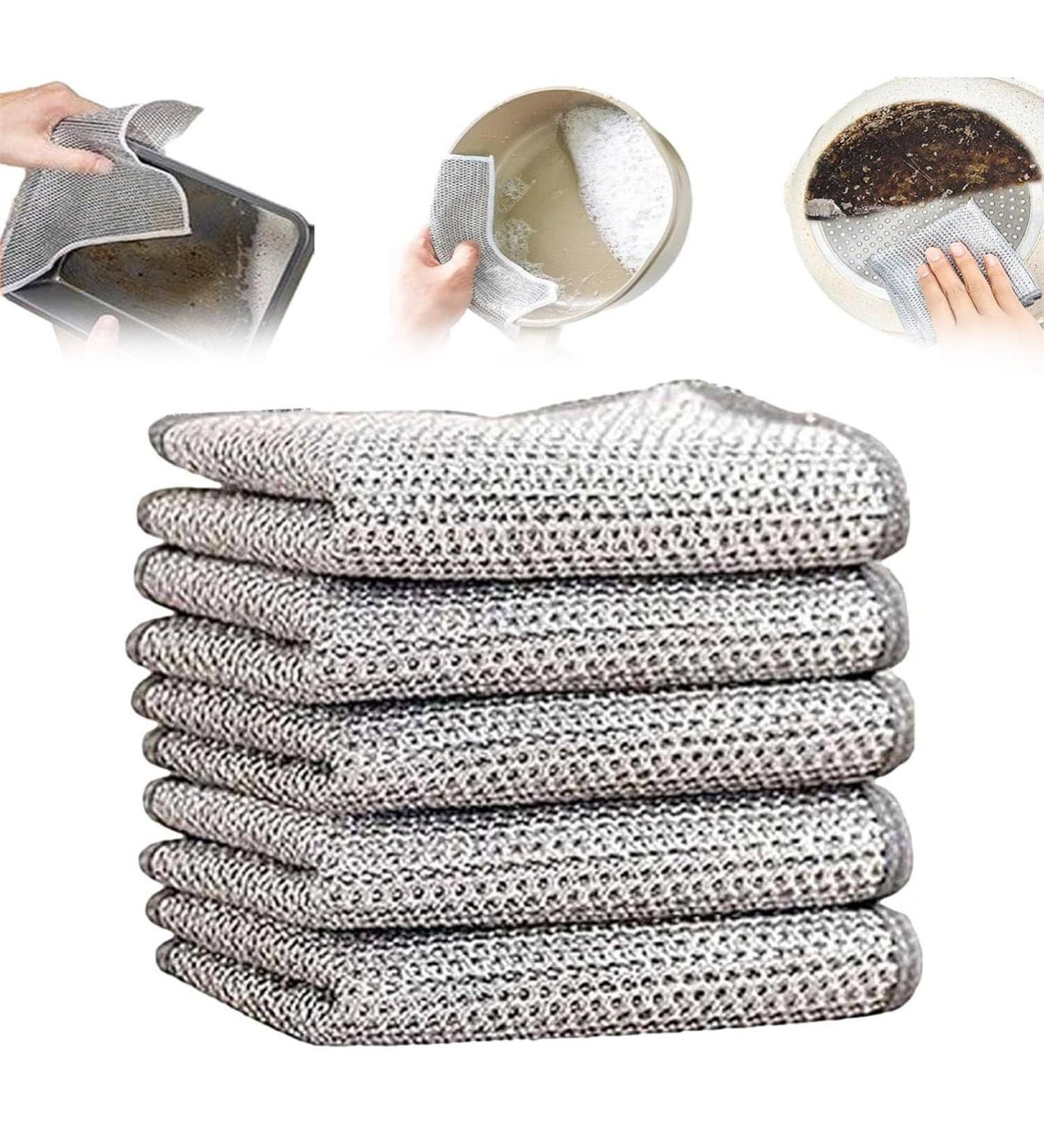 Realisticm Double Stainless Steel Scrubber Graceiful Double Stainless Steel Scrubber Double Sided Silver Wire Dishcloth for Pans Dishes Stove (5PCS) - Buy Online on GoSupps.com