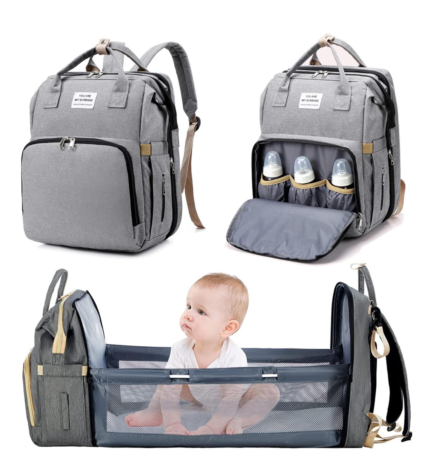 Multifunctional Gray Baby Wrap Backpack | Diaper Travel Bag with Large Capacity & Water-Repellent Design for Moms & Dads - Buy Online on GoSupps.com