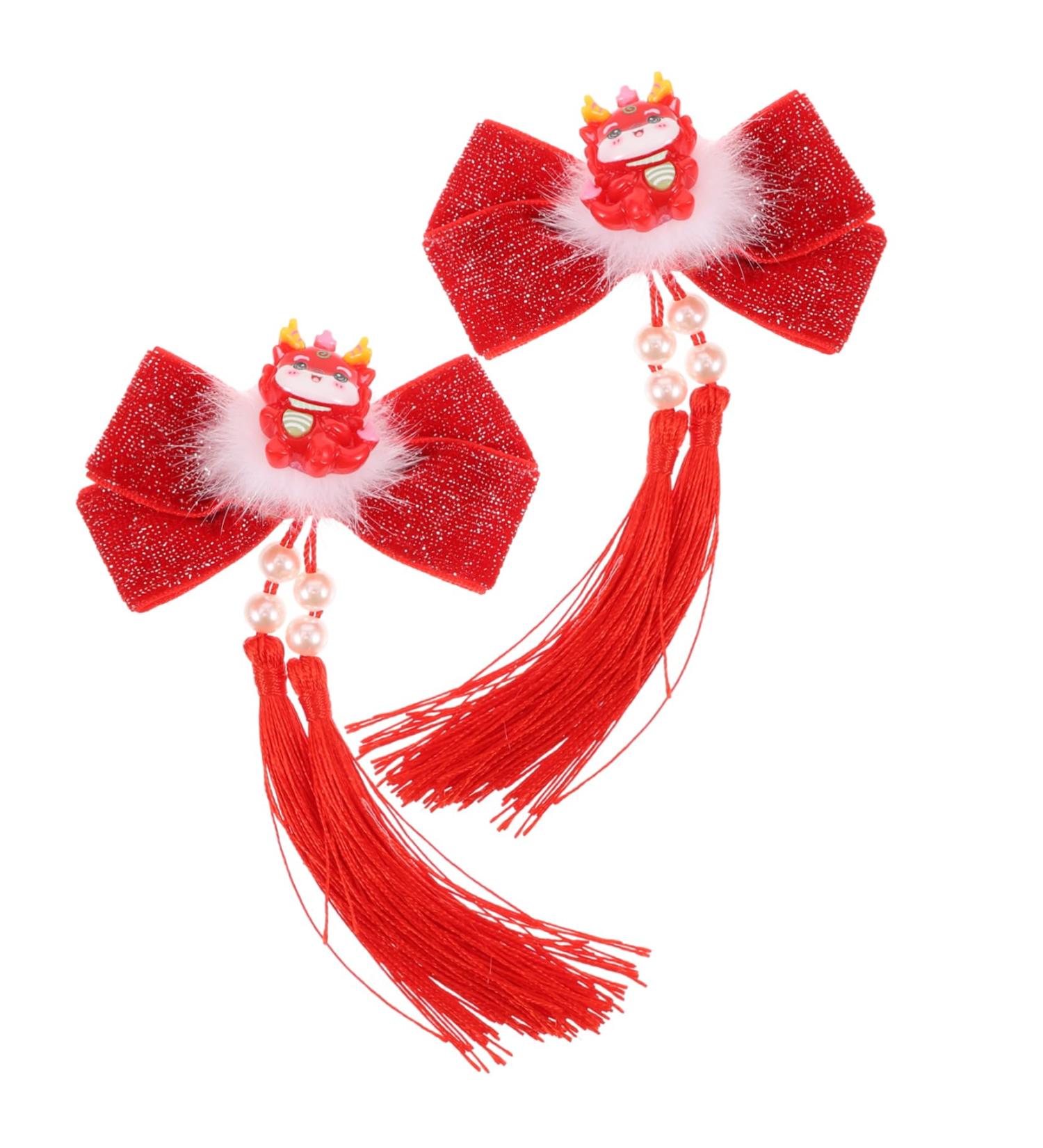 Beavorty Hair Clips 1 Pair Year of The Dragon Hairpin Hair Pin Hair Clip Hair Barrettes Tassel Clips for Hair Asian Hair Accessories Tassel Hairpin Bow Tie Pair Clip Women's Fabric - Buy Online on GoSupps.com