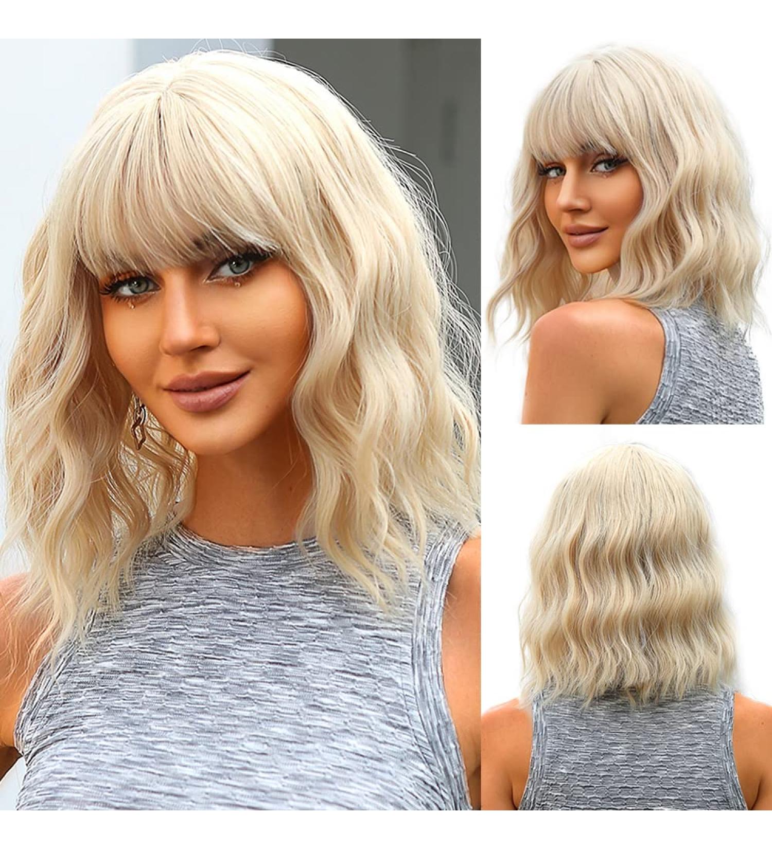 Esmee Short Wave Light Blonde Bob Wig with Bangs - 14 Inch Synthetic Cosplay Wig for Women - Buy Online on GoSupps.com